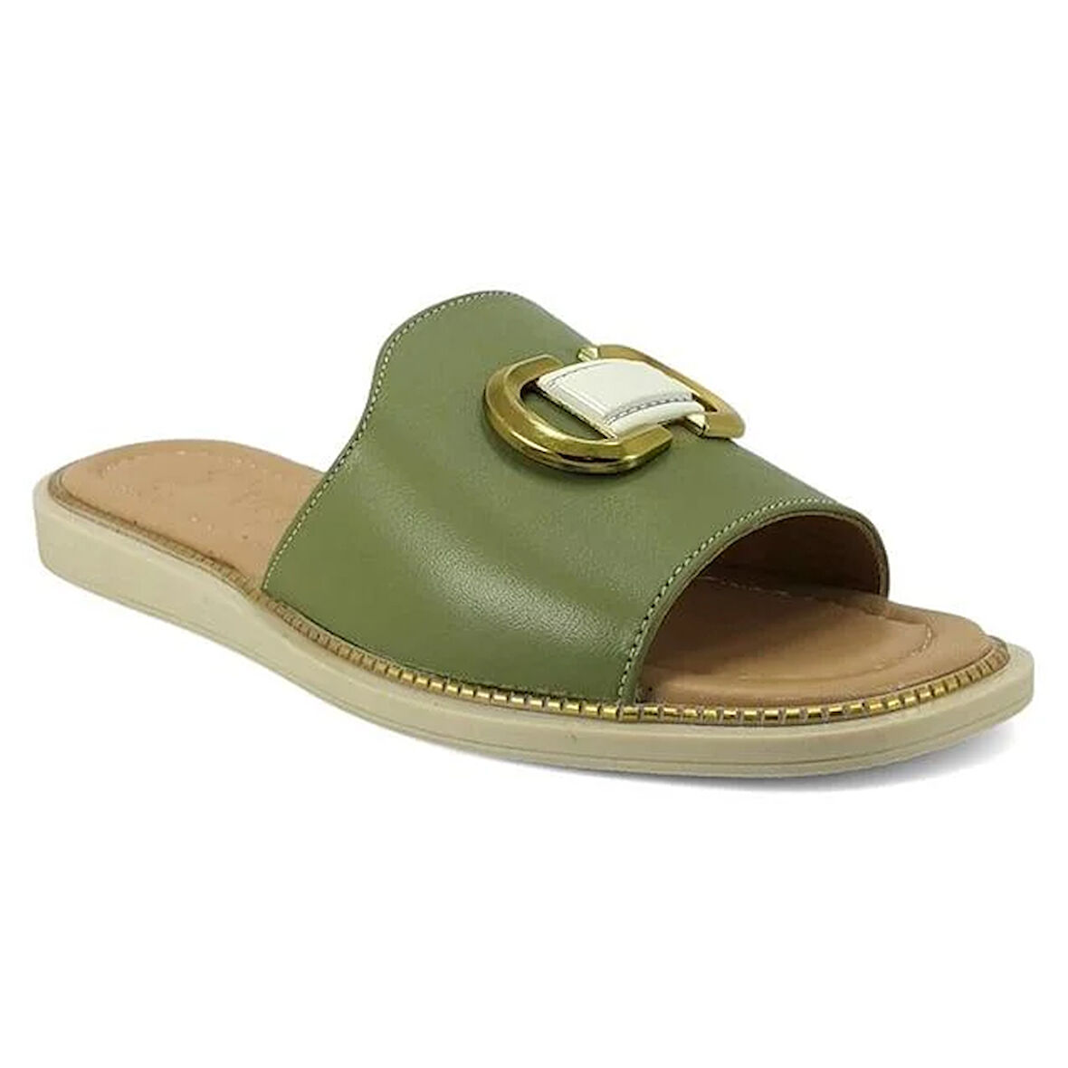 Venüs 2512205 Hakiki Deri Kadın Günlük Terlik-Yeşil