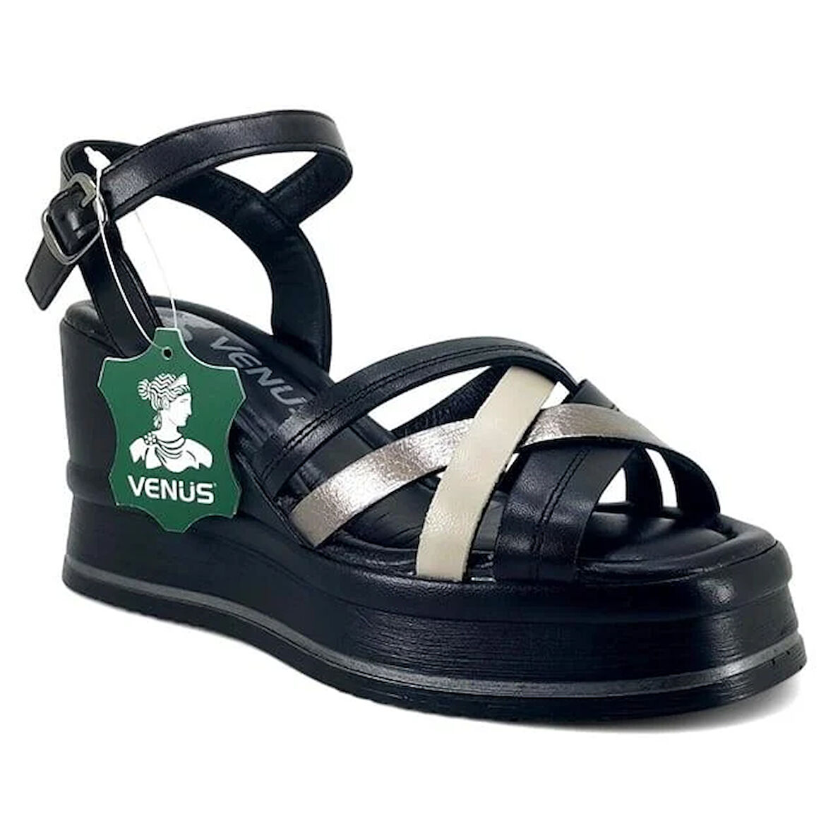 Venüs 2510902 Günlük Hakiki Deri Kadın Sandalet-Siyah