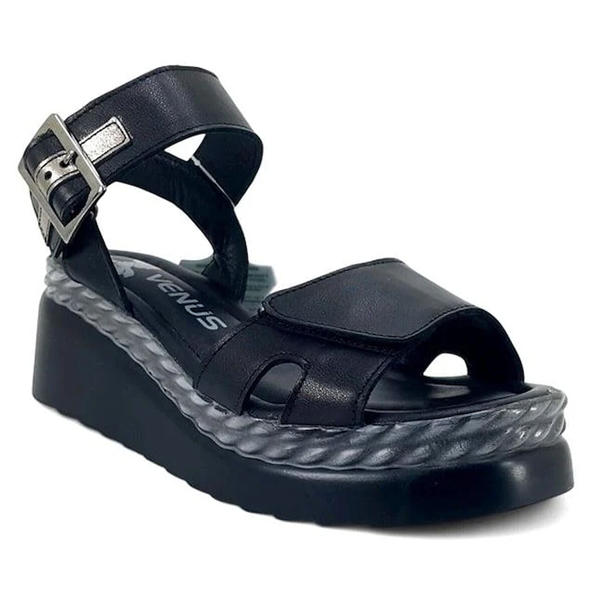 Venüs 2512303 Günlük Hakiki Deri Kadın Sandalet-Siyah