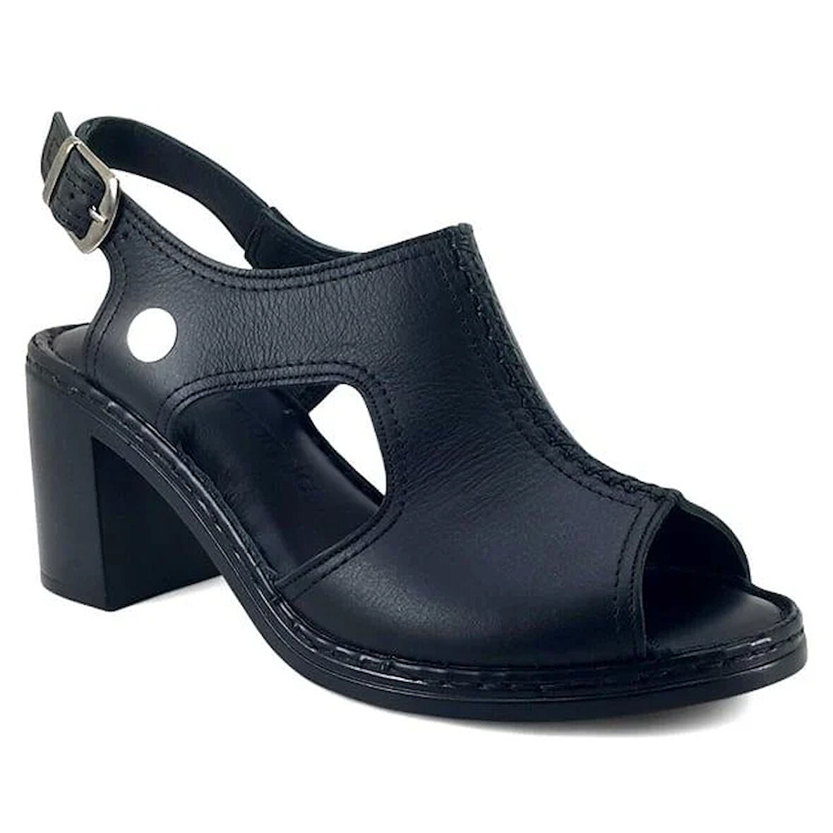 Mammamia 2405 Hakiki Deri Günlük Kadın Sandalet-Siyah