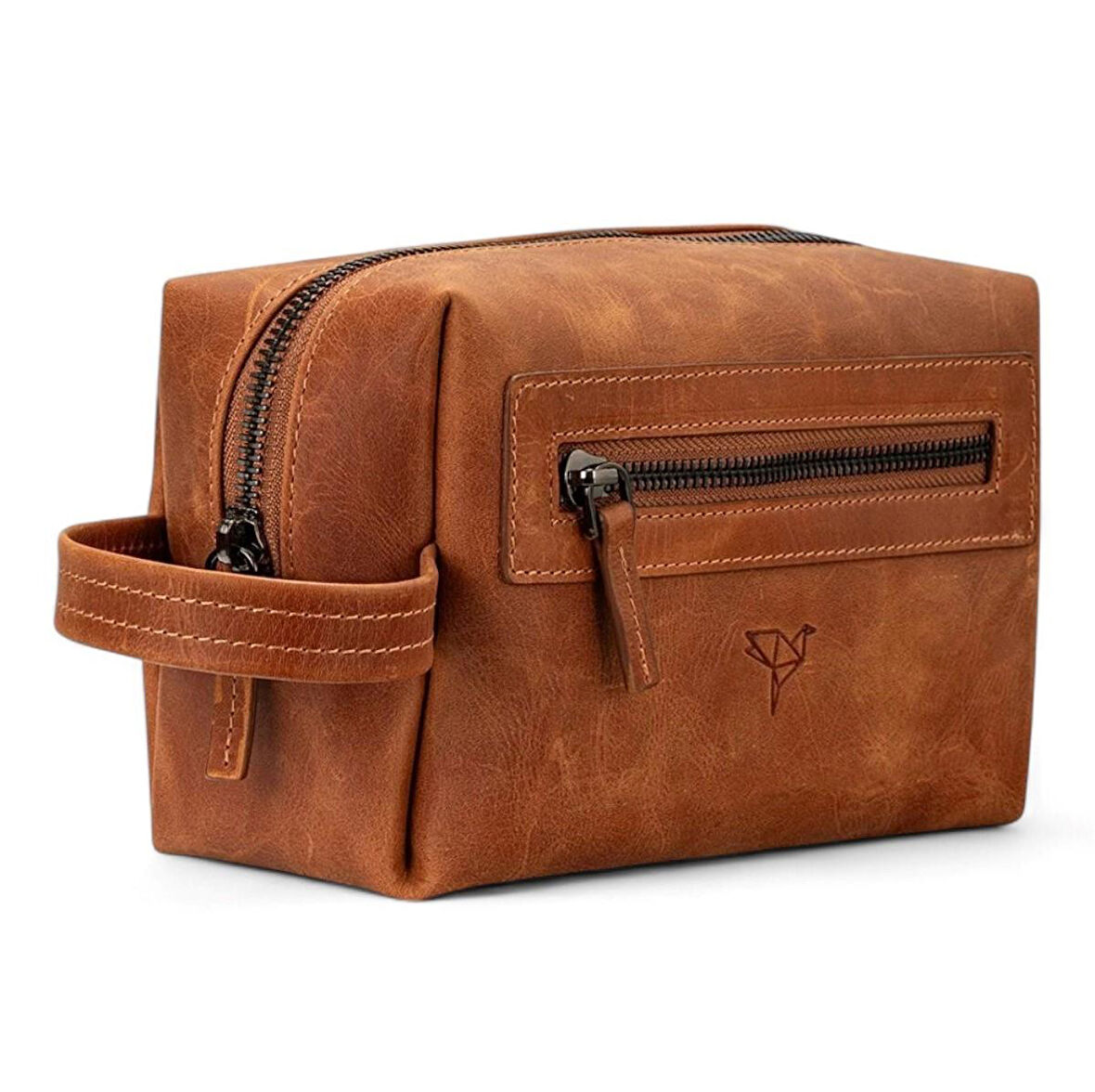 Boston Hakiki Deri El Saplı Fermuarlı YanGöz Bölme-Taba