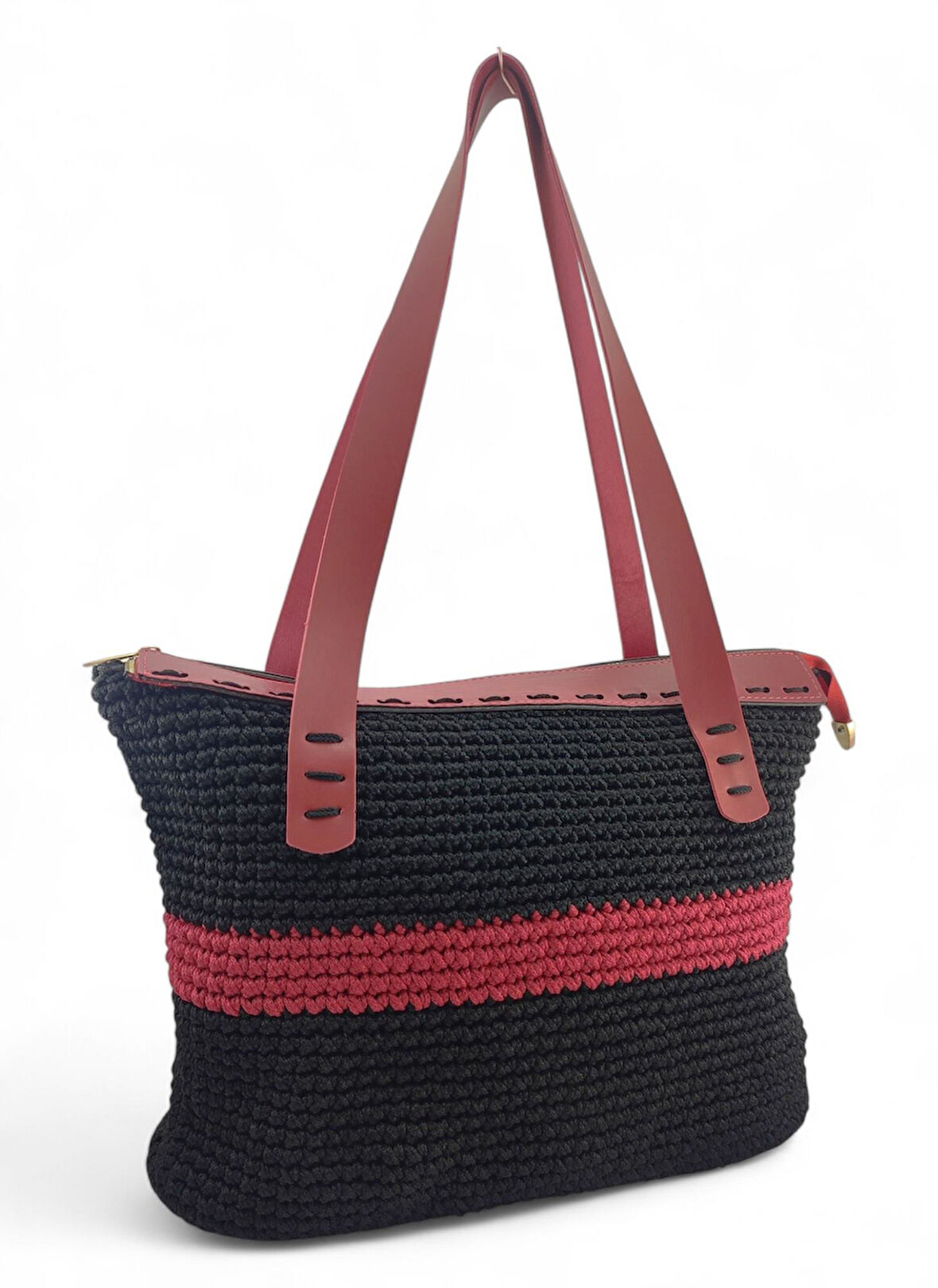 Sistem El Örgü Günlük Kadın Kol Çantası-Kırmızı