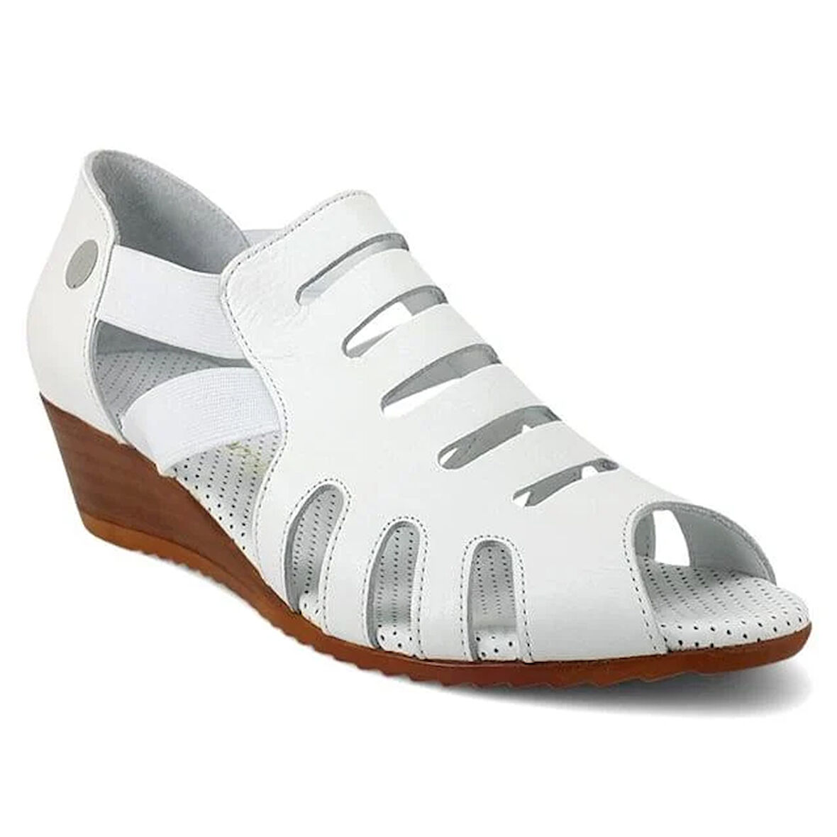 Mammamia 2740 Hakiki Deri Günlük Kadın Sandalet-Beyaz