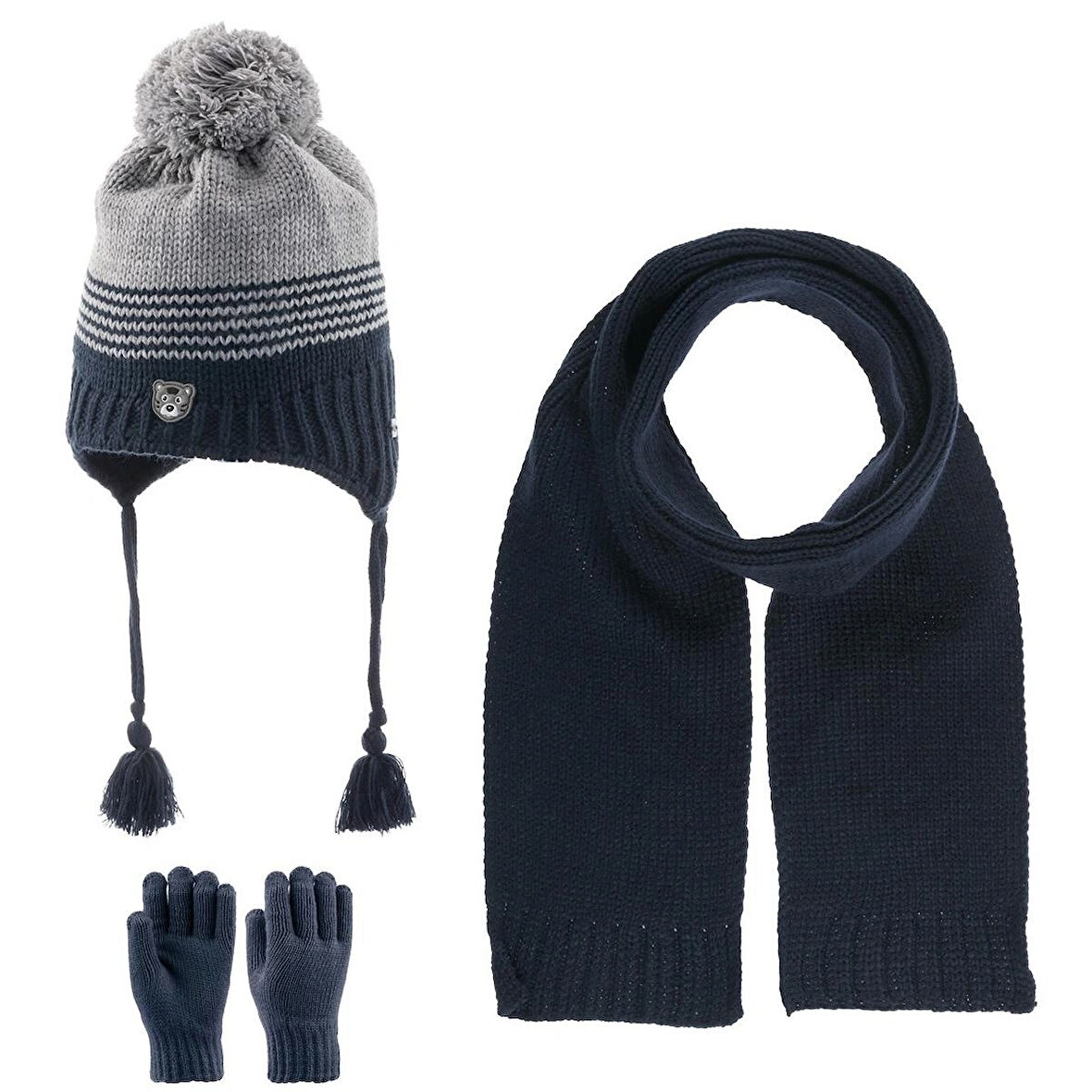 4-8 Yaş Erkek Bebek & Çocuk Atkı Bere Eldiven 3'lü Takım