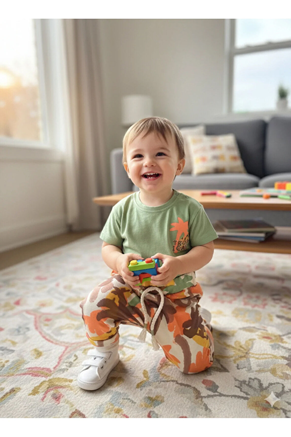 Çocuk Unisex Kız Erkek Şortlu (Kapri) Takım Kreş %100 Pamuk Rahat Tarz Tasarım Premium