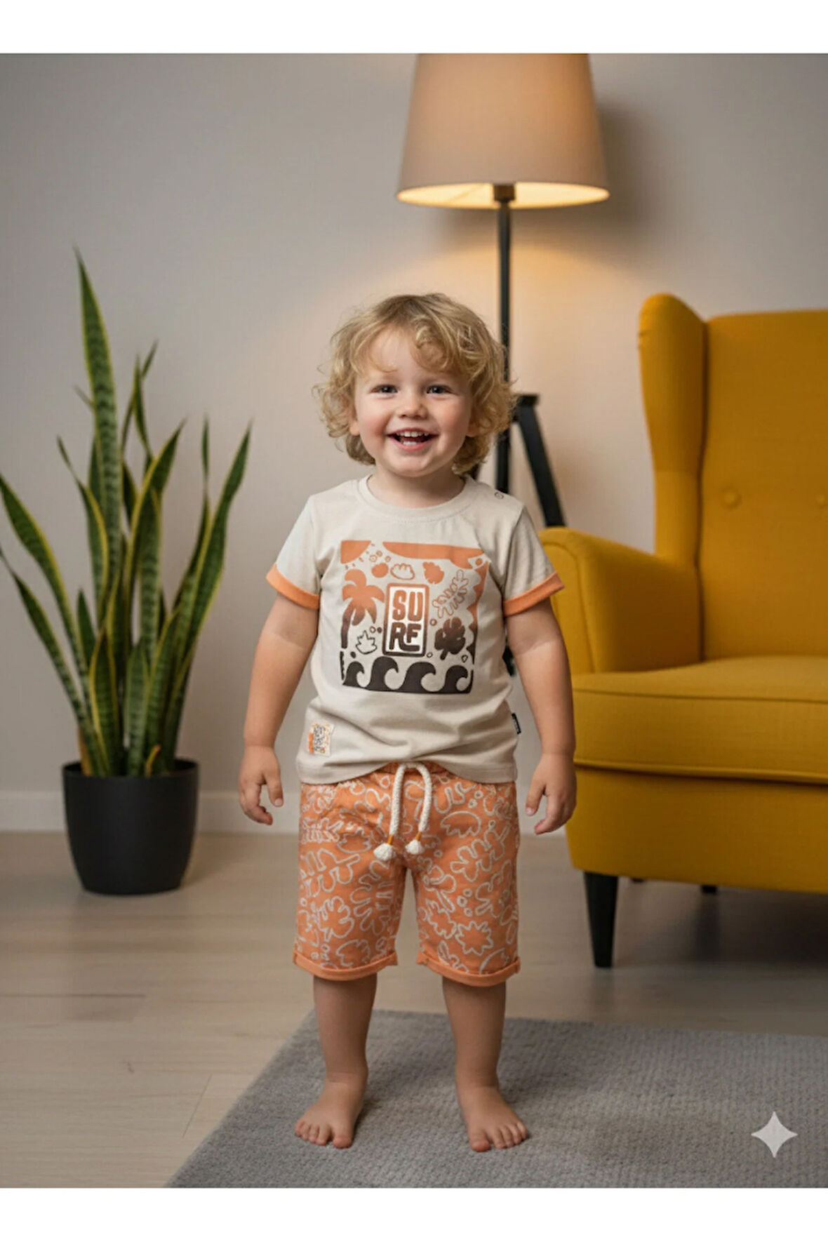 Çocuk Unisex Kız Erkek Şortlu Alt Üst Takım Kreş %100 Pamuk Rahat Tarz Tasarım Premium