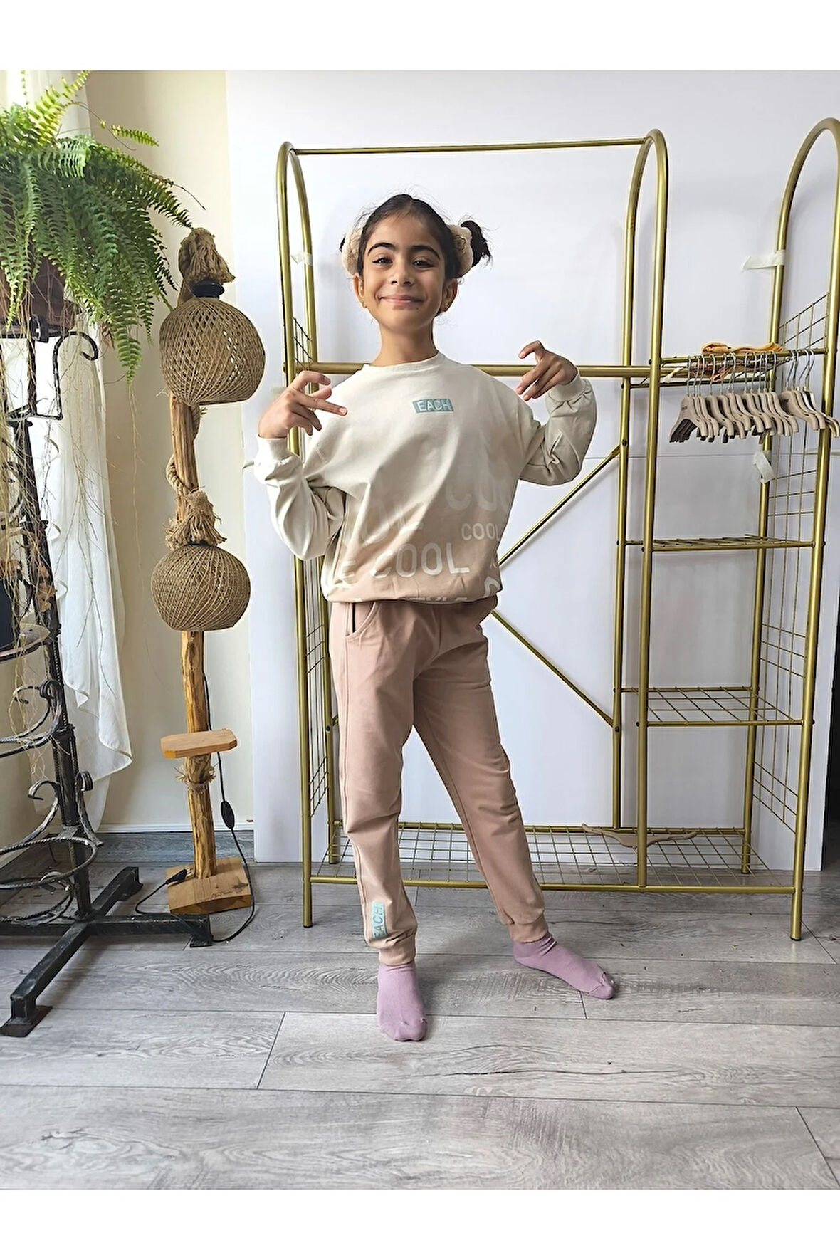 Erkek Kız Çocuk Alt Üst Takım Unisex Uzun Kollu Eşofman Rahat Spor Şık Modern Tasarım Ribanalı