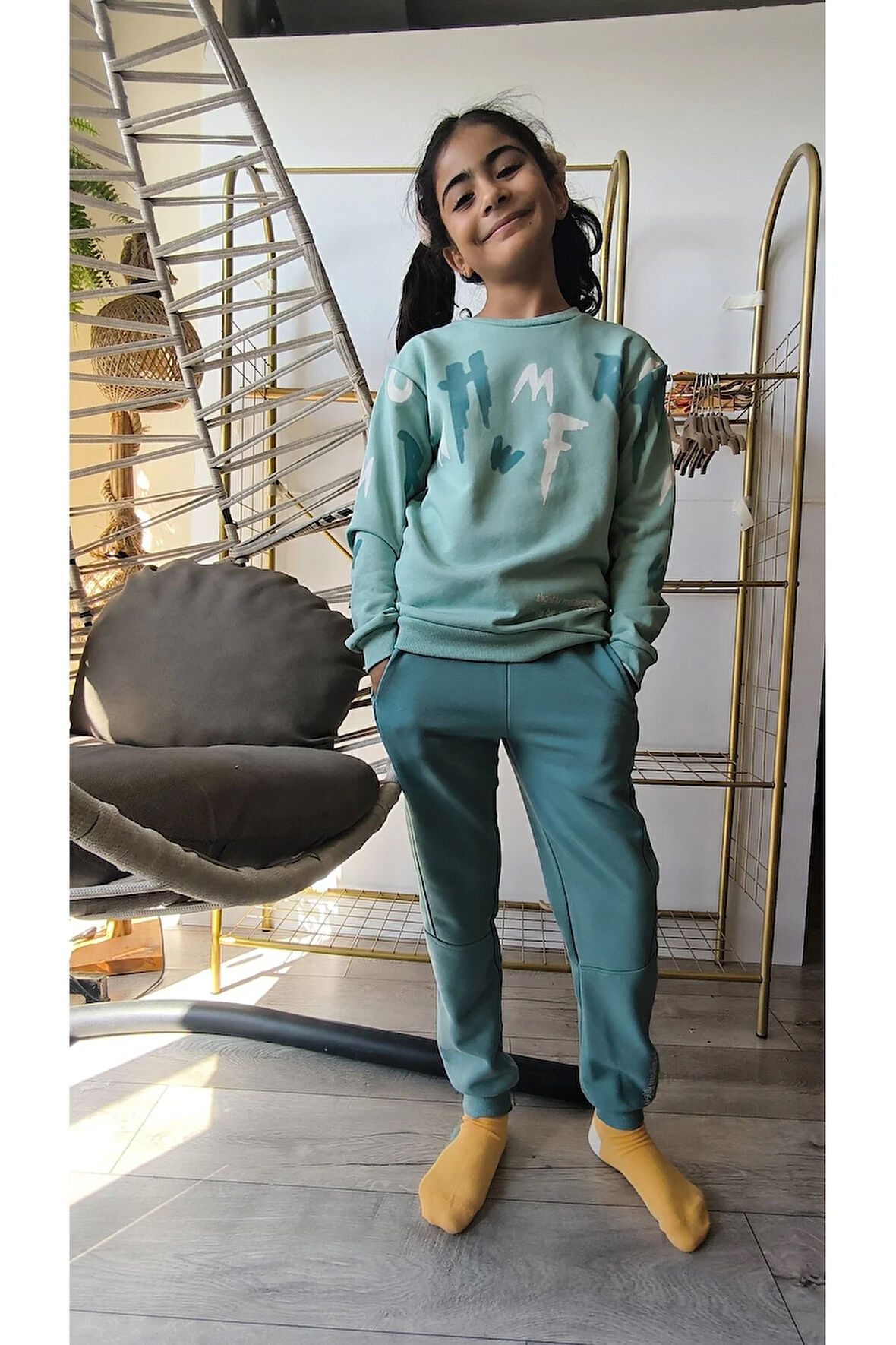 Erkek Kız Çocuk Alt Üst Takım Unisex Uzun Kollu Eşofman Rahat Spor Şık Modern Tasarım Ribnalı