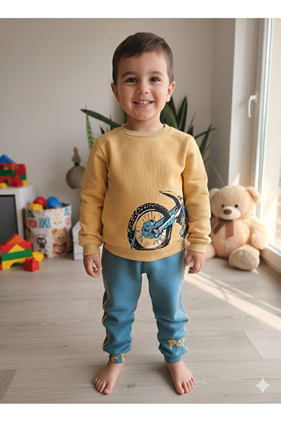 Erkek Kız Çocuk Alt Üst Takım Unisex Uzun Kollu Eşofman Rahat Spor Şık Modern Tasarım Ribanalı