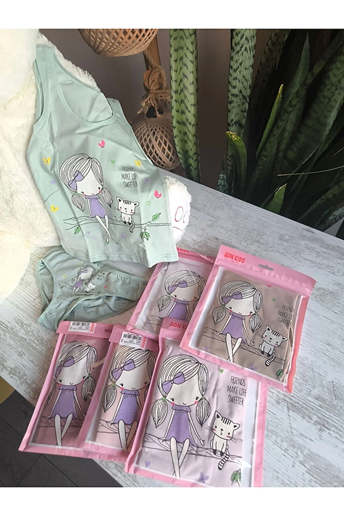 Kız Çocuk Atlet Külot Takım 6'lı %100 Pamuk Nefes Alabilen