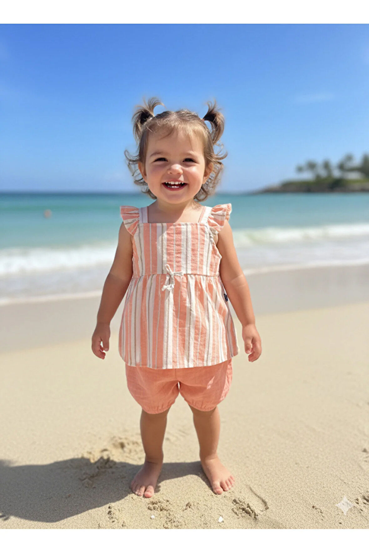 Kız Bebek Alt-Üst Şortlu Takım %100 Pamuk Müslin Tarz Tasarım Premium, Lila Şeftali