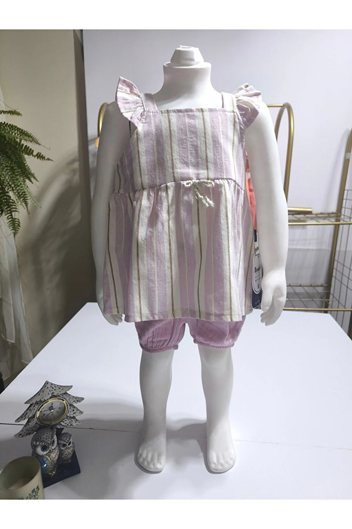 Kız Bebek Alt-Üst Şortlu Takım %100 Pamuk Müslin Tarz Tasarım Premium, Lila Şeftali