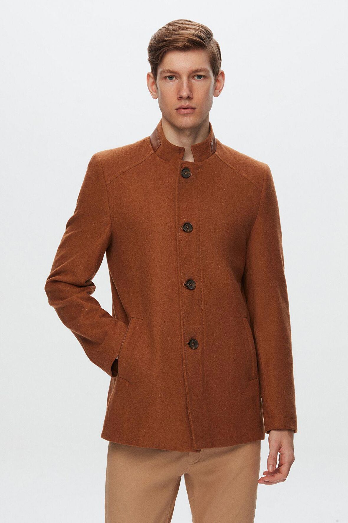 Ds Damat Regular Fit Camel Dik Yaka Kaşe Kaban 1HCK78ORT5033