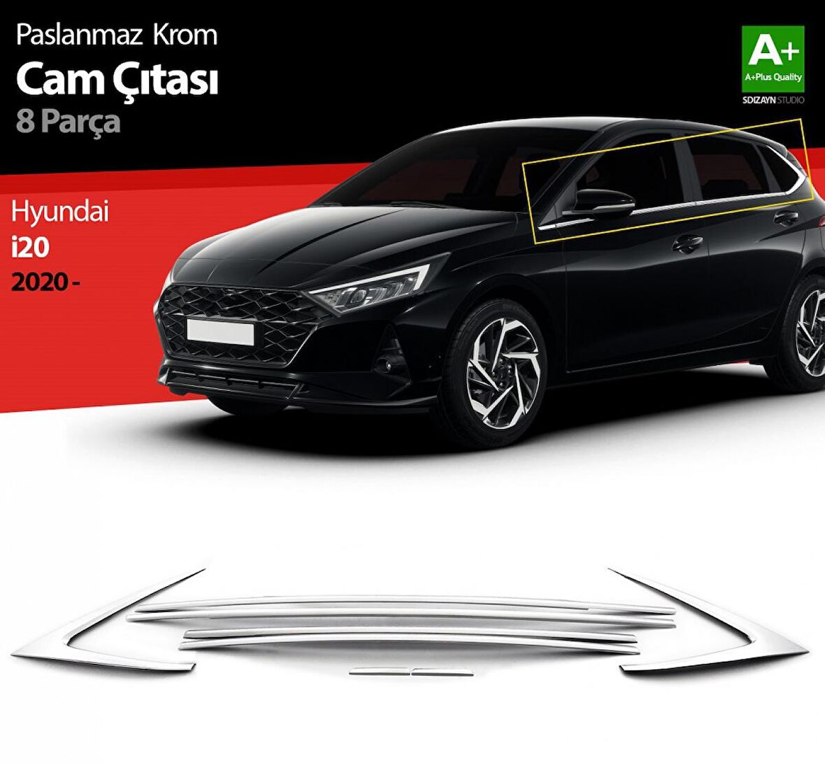 S-Dizayn Hyundai i20 Krom Cam Çıtası 8 Prç. 2020 Üzeri