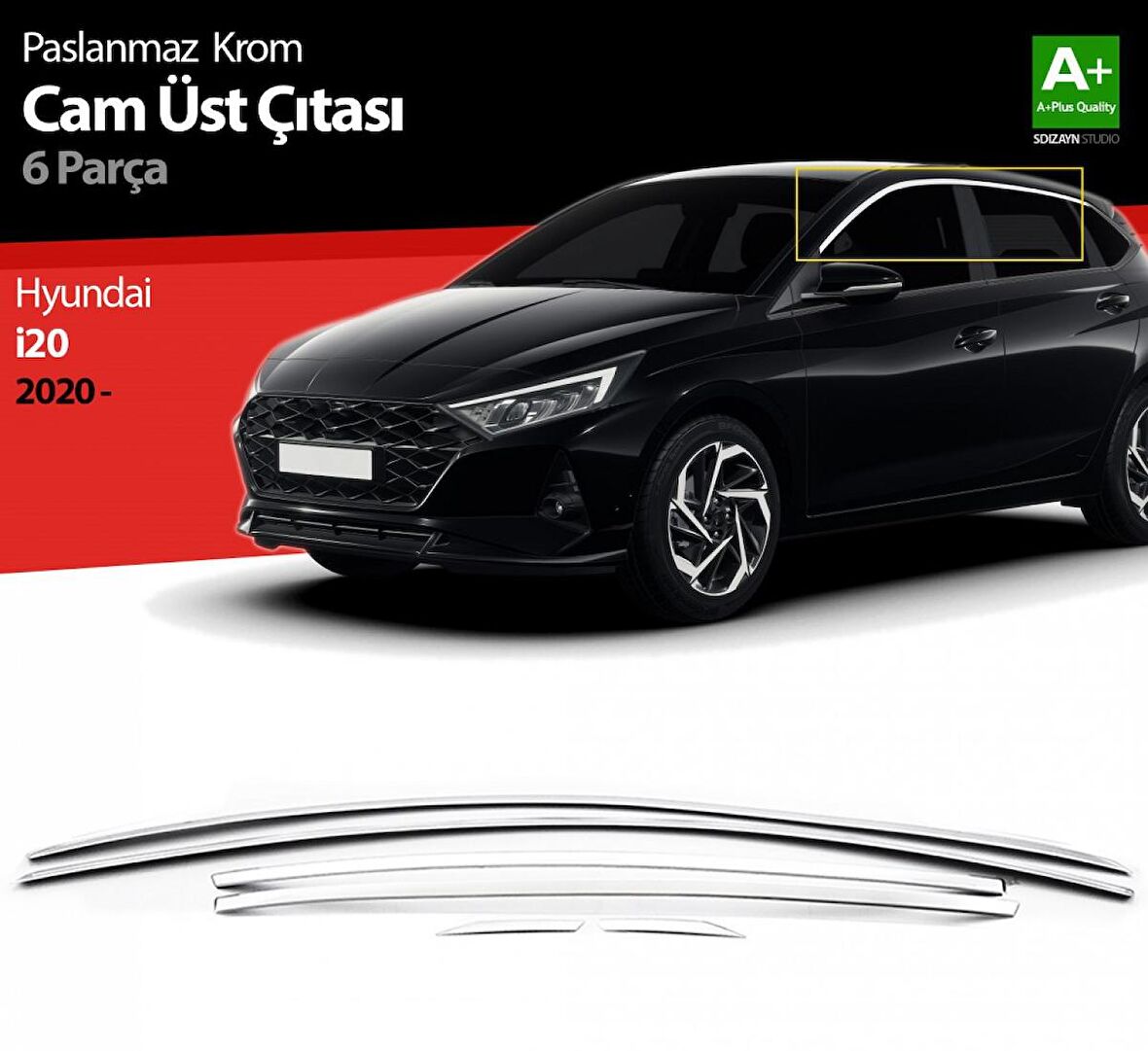 S-Dizayn Hyundai i20 Krom Cam Üst Çıtası 6 Prç. 2020 Üzeri
