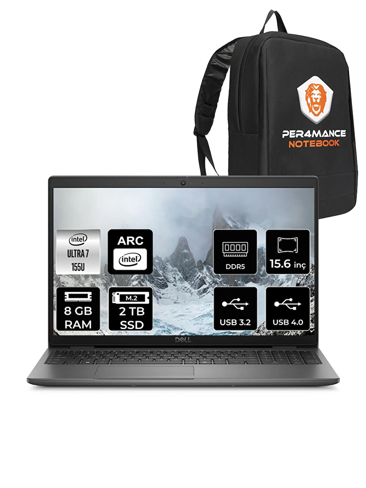 DELL Latitude 3550 Ultra 7 155U 8GB 2TB SSD 15.6'' FHD FDOS Taşınabilir Bilgisayar & PER4 ÇANTA
