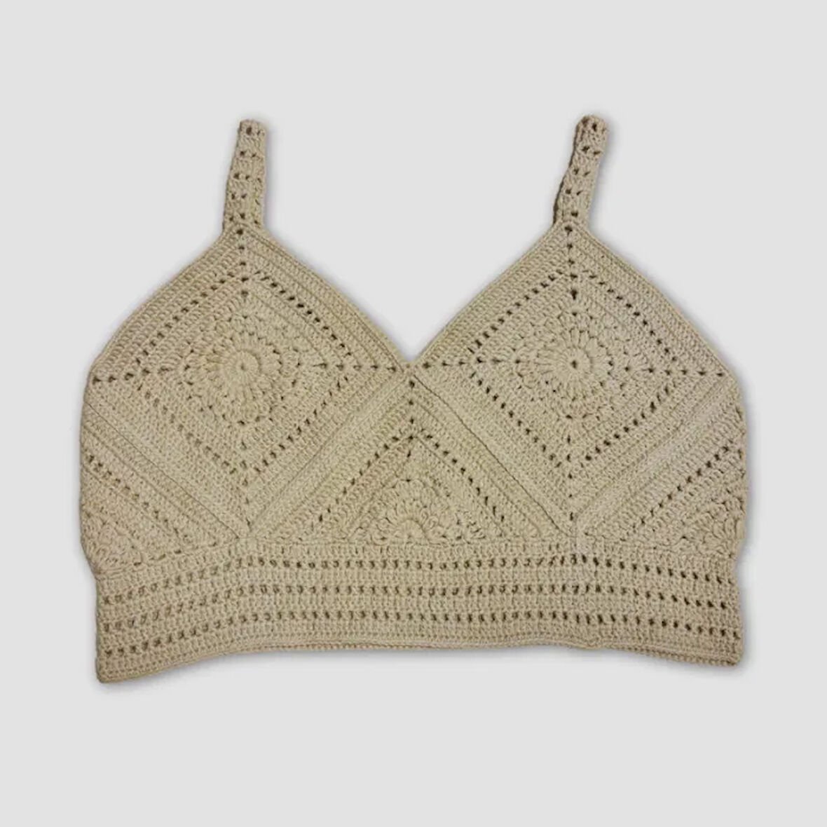 Uretti - Yıldız 7202 - El Örgüsü Crop Büstiyer Bikini Üstü Motif -Açık Yeşil