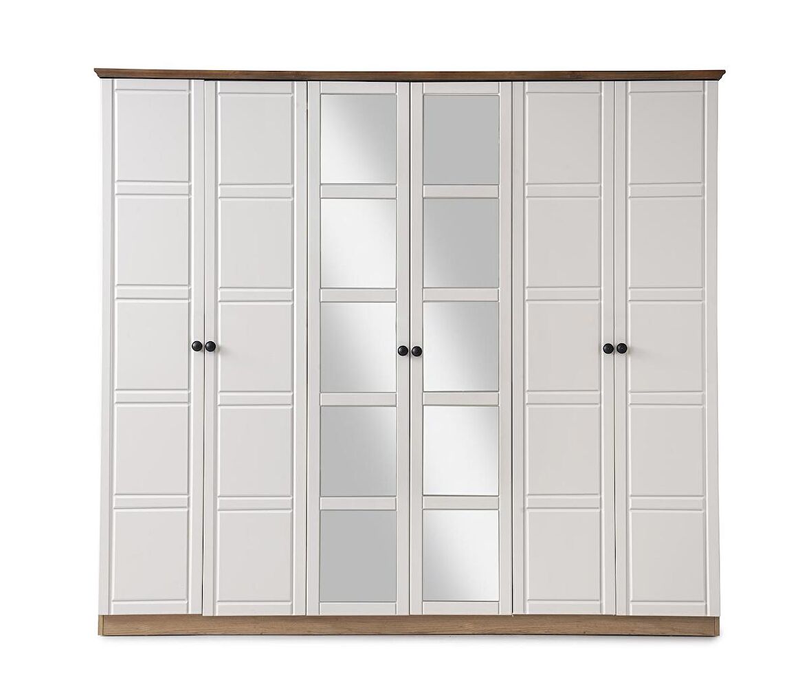 Cemre Modern MDF MEMBRAN 6 Kapaklı Aynalı Elbise Gardrop 241cm