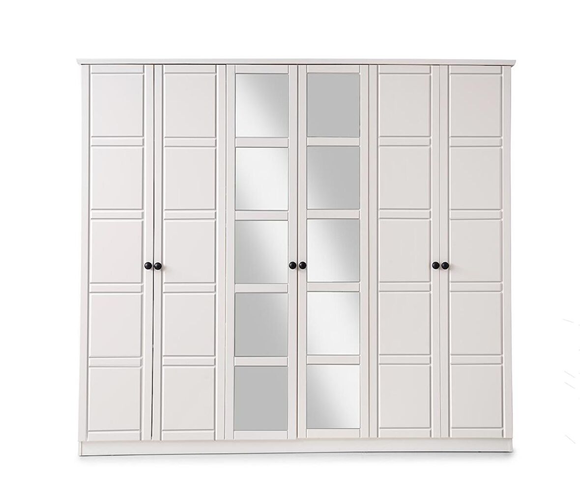 Cemre Modern MDF MEMBRAN 6 Kapaklı Aynalı Elbise Gardrop 241cm