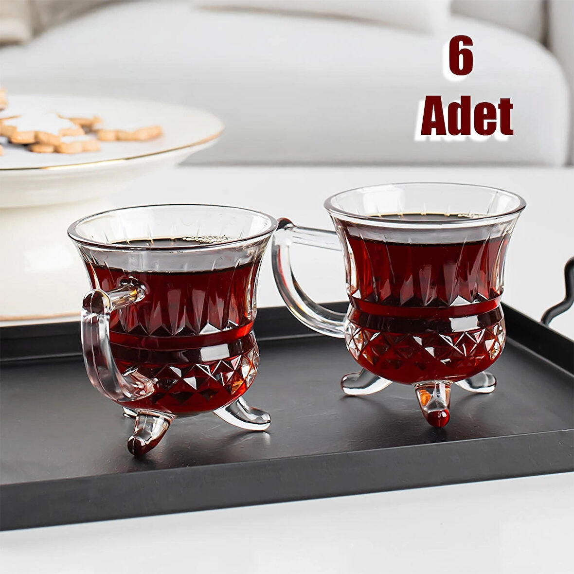 Porsima  RYG8071 Loretta Çay Kahve Meşrubat Bardağı 6'lı Çay Bardağı Mug Fincan Seti Ayaklı 100 ml