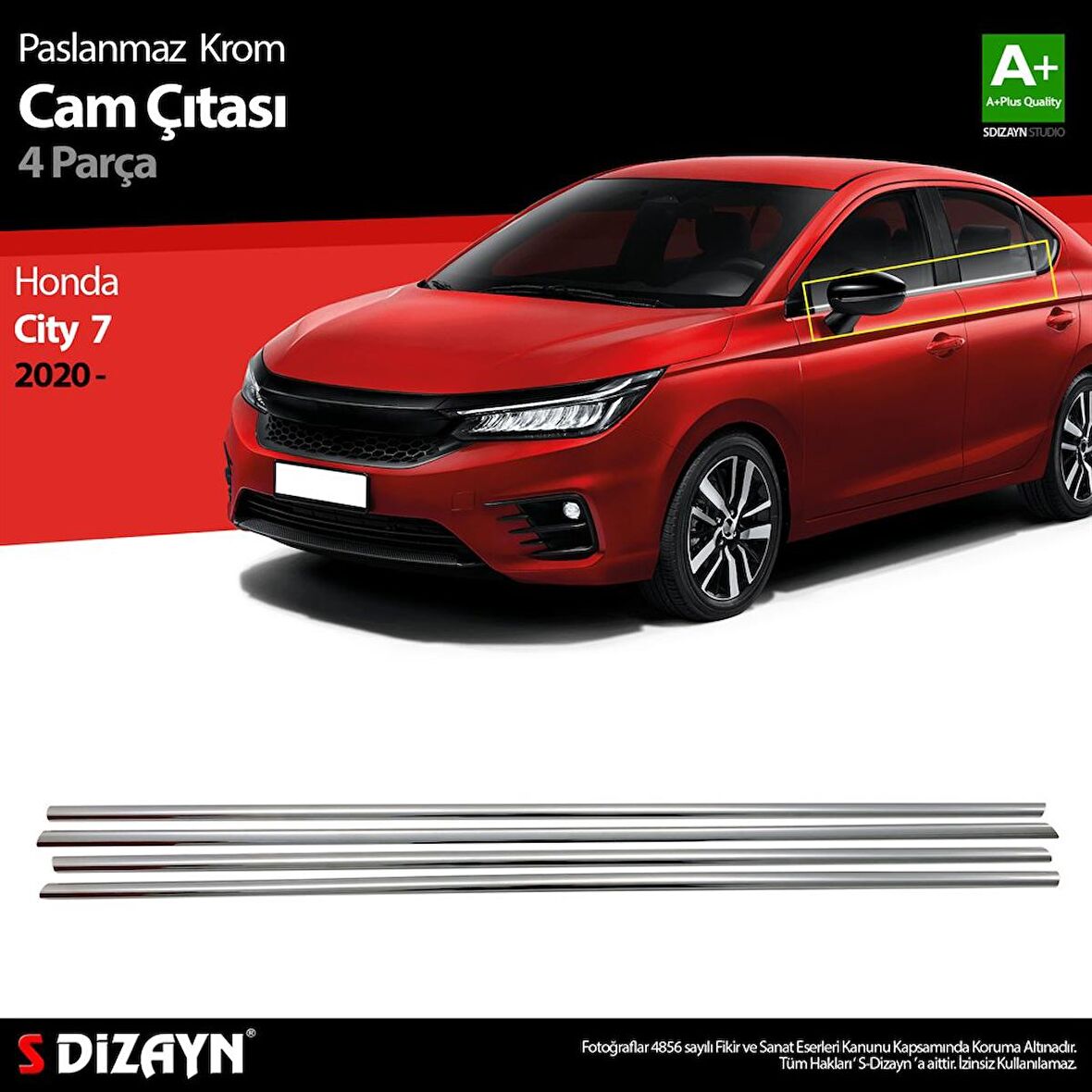 S-Dizayn Honda City Krom Cam Çıtası 4 Prç. 2020 Üzeri