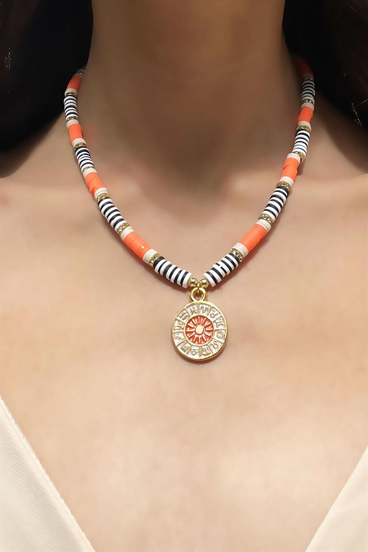 Burç Madalyon Uçlu Fimo Kolye