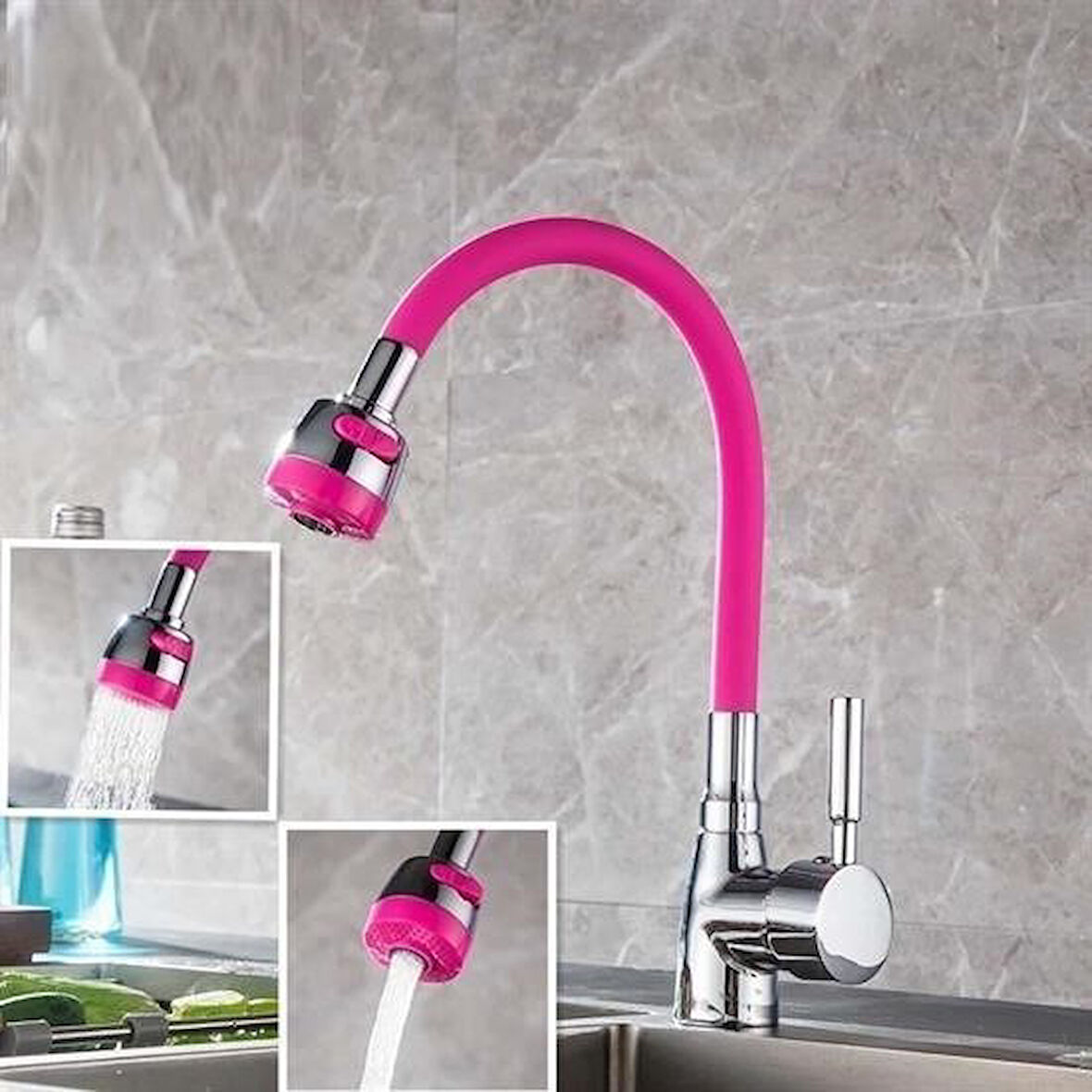 caselka® Oynar Başlıklı Tasarruflu Kubar Musluk Borusu ve Başlığı  Pembe