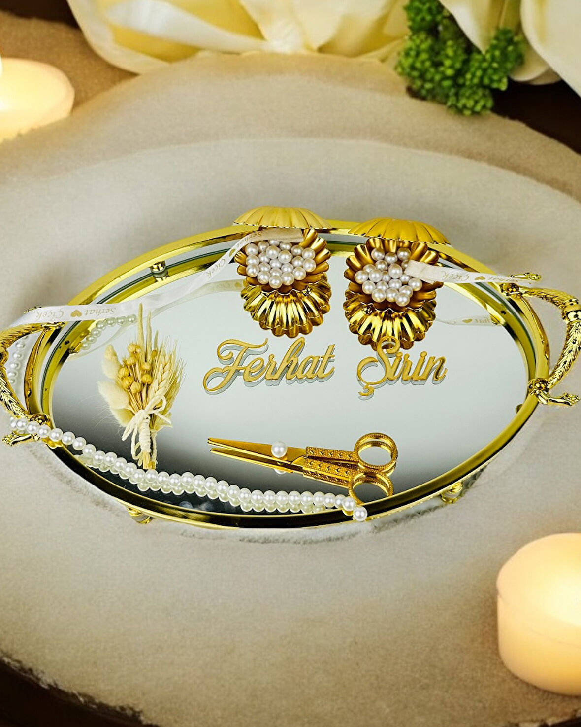 Infinity Gold Şık Söz Nişan Tepsisi