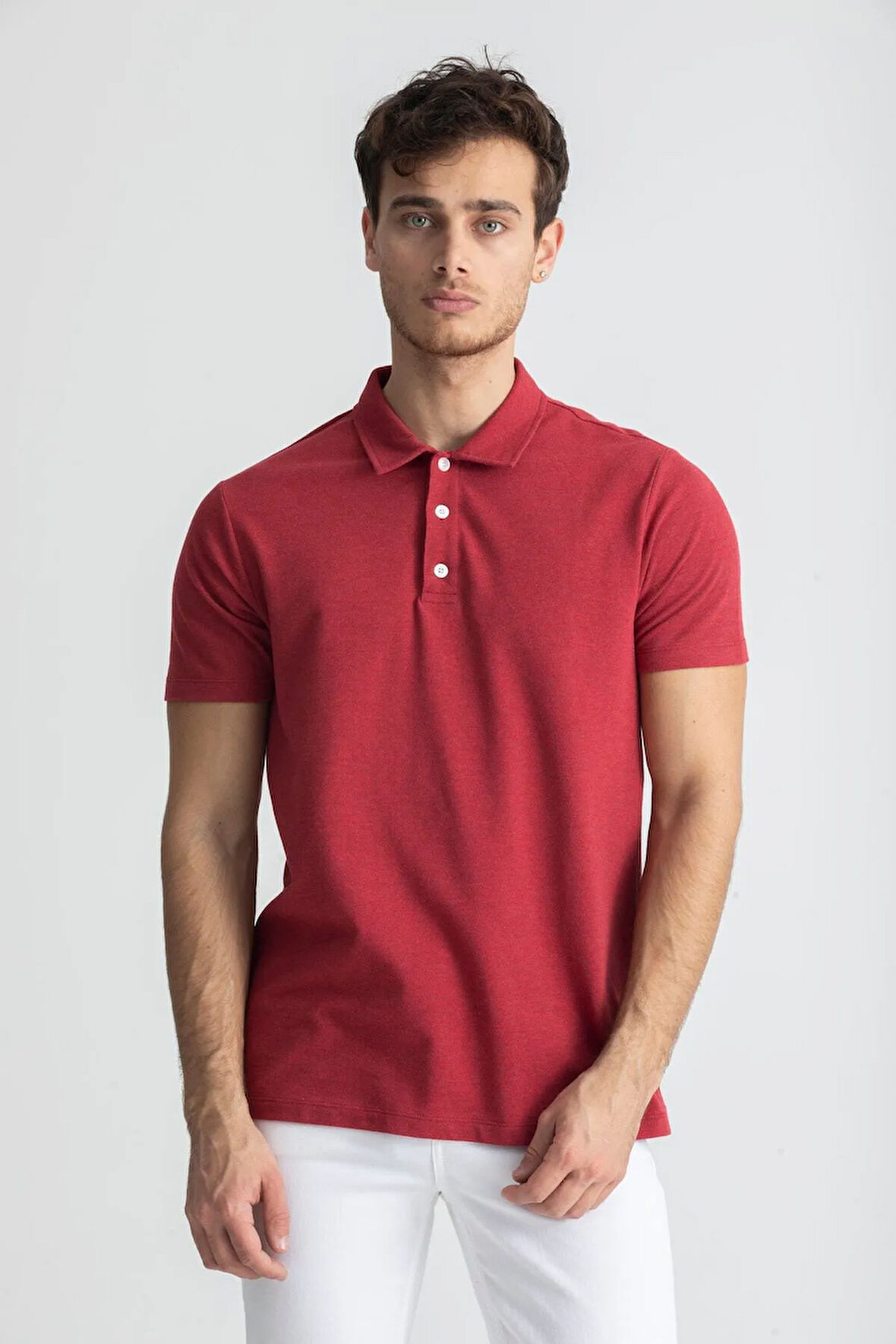 Polo Gömlek Yaka T-shirt Bordo Melanj