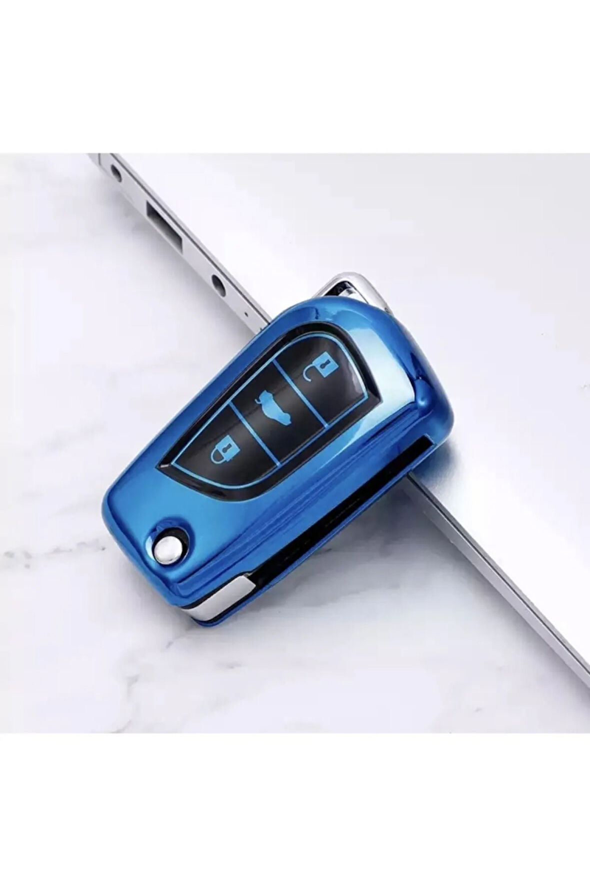 Toyota Yaris Parlak Anahtar Kılıfı Mavi Renk
