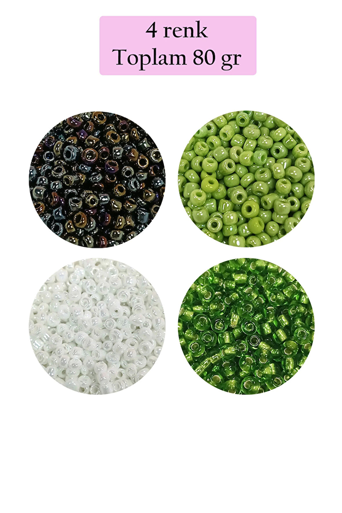 Dökme Cam Kum Boncuk (8/0) 3 mm - 4 Renk - Toplam 80 Gram - BNC418