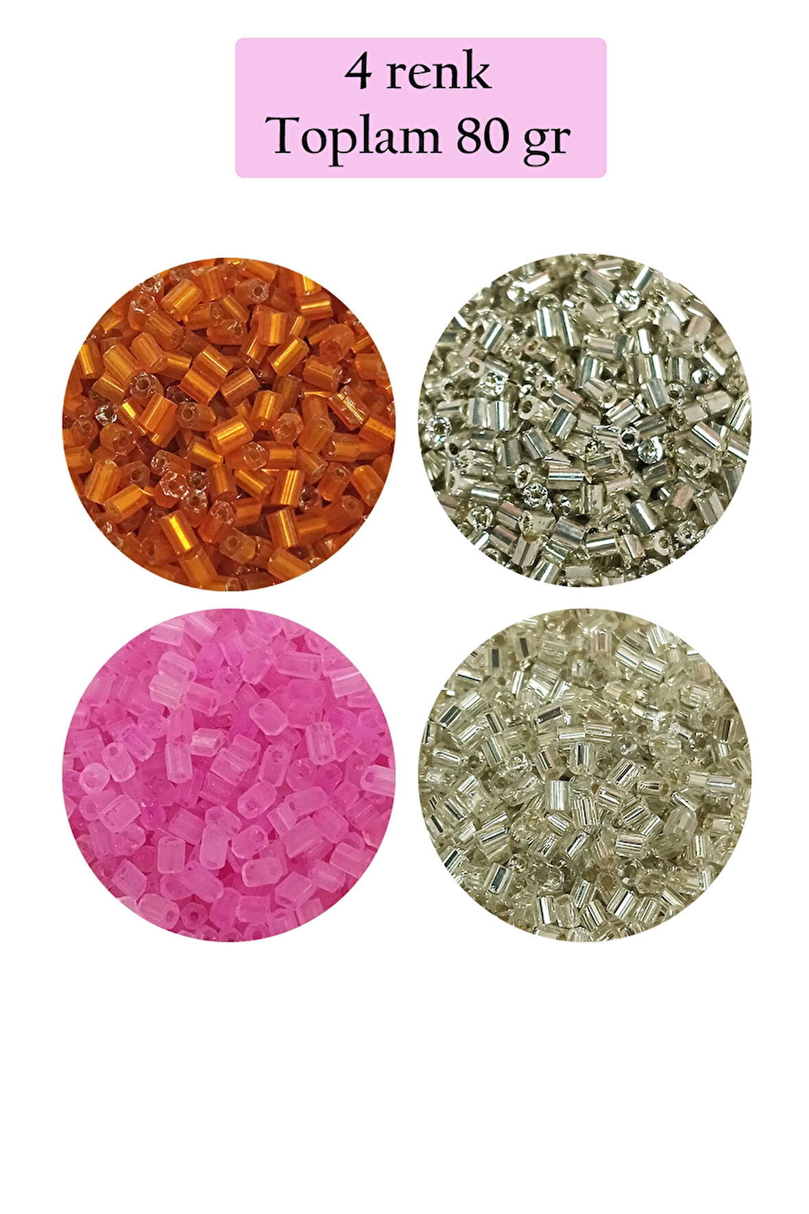 Kesme Cam Boncuk 2mm - 4 Renk - Toplam 80 Gram - BNC441