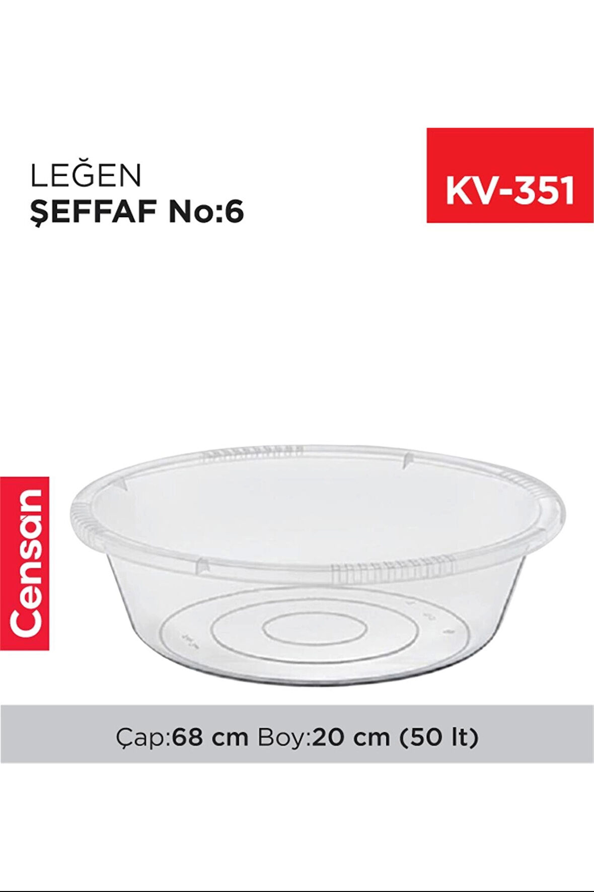 6 No Leğen Şeffaf Çamaşır Leğeni 50 Litre Royaleks-E425