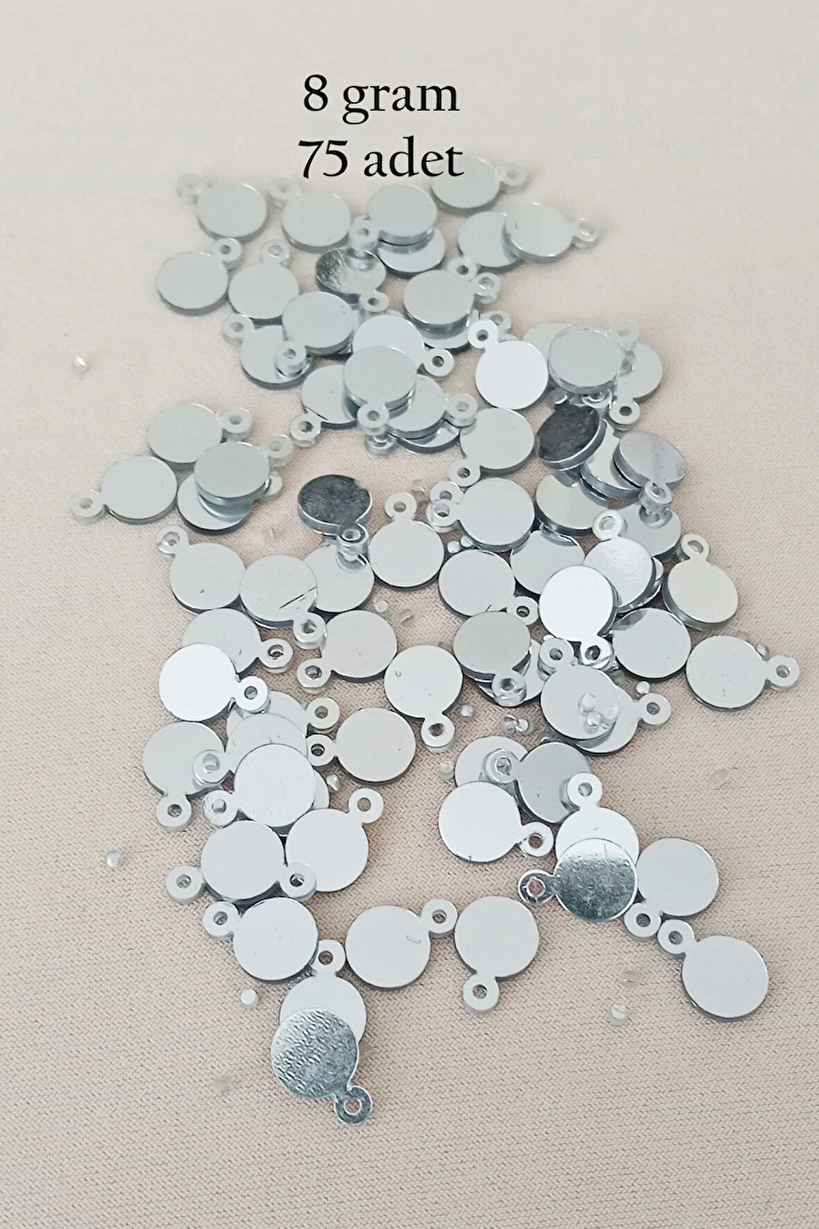 Oya Abiye Bileklik Kolye Pleksi Metalik Plastik Pul Gümüş Renk 8 gram 75 adet - BNC520