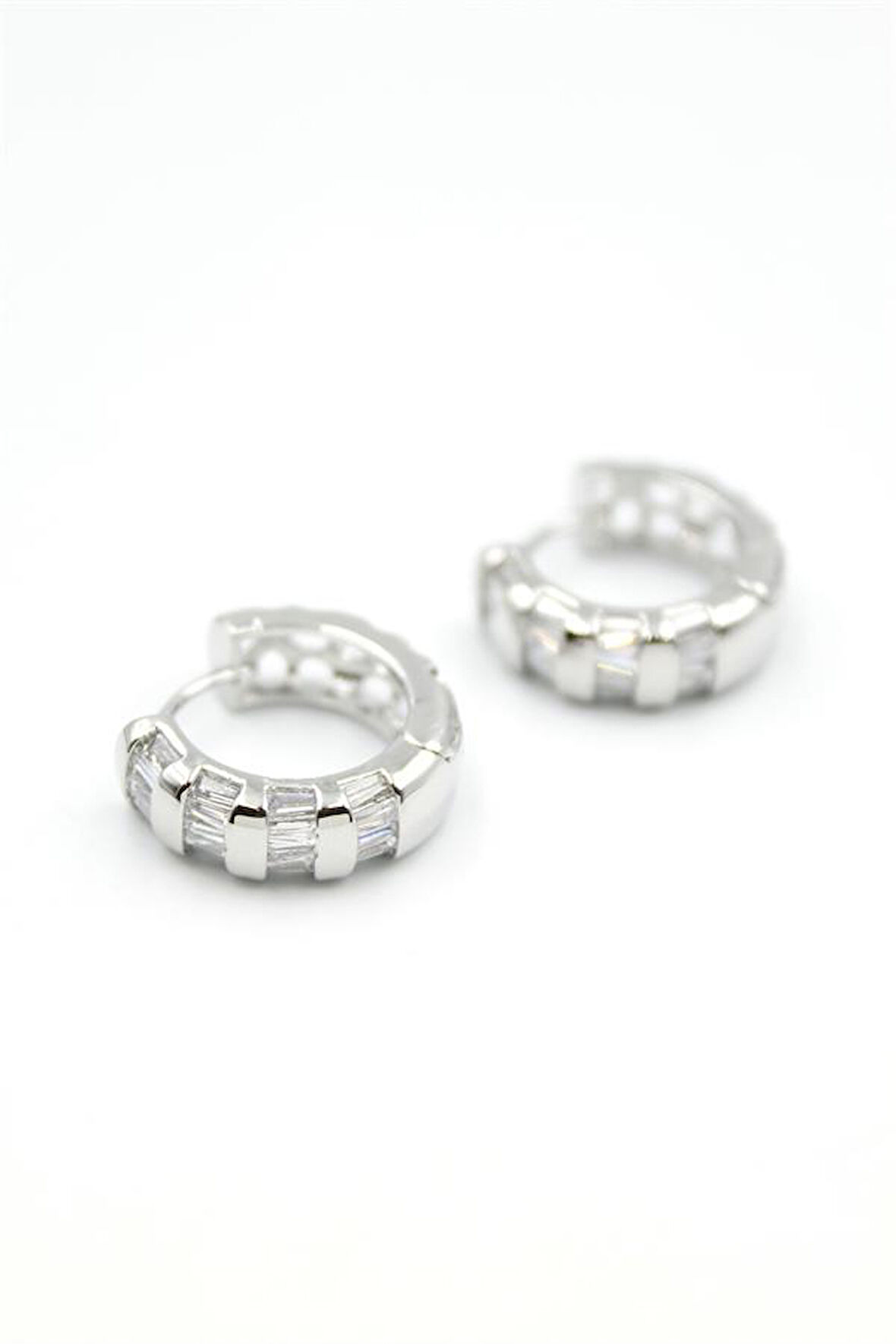 Taşlı Halka Küpe - Gümüş