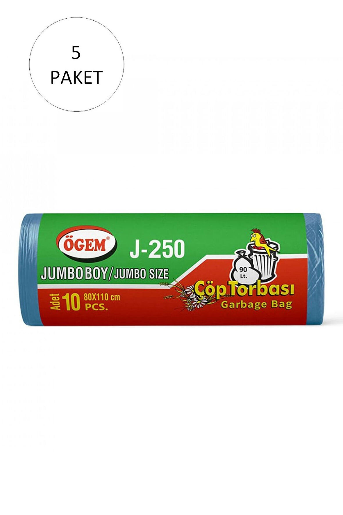 J-250 Jumbo Boy Çöp Torbası 80 x 110 cm 10 Lu Rulo x 5 Paket = 50 Adet (Mavi)