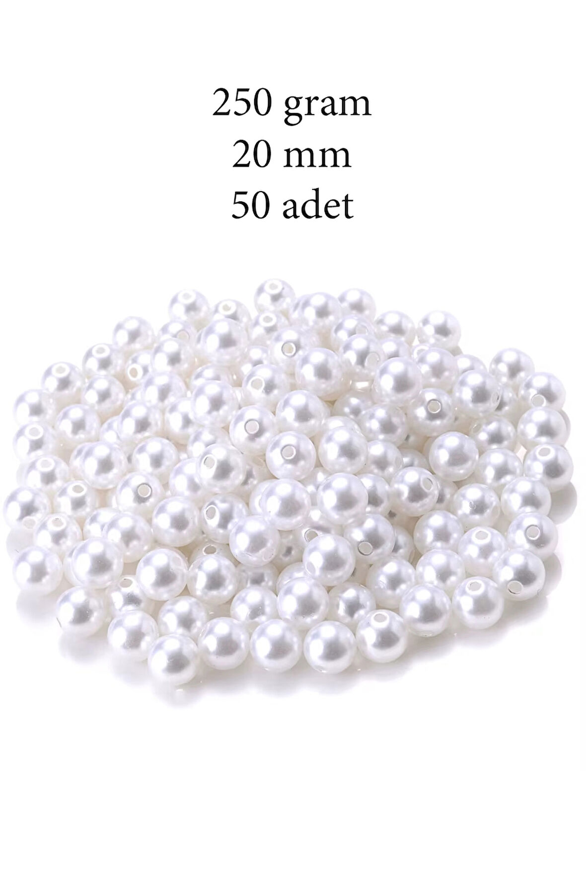 250 gram 20mm Beyaz Renk Plastik İnci Boncuk Çanta ve Takı Yapım Boncuğu (~50 adet)