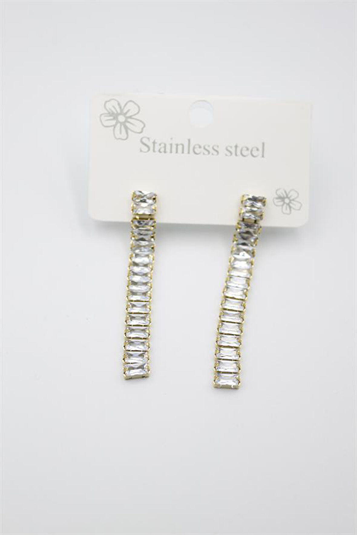 Büyük Baget Taşlı Çelik  Küpe - Altın