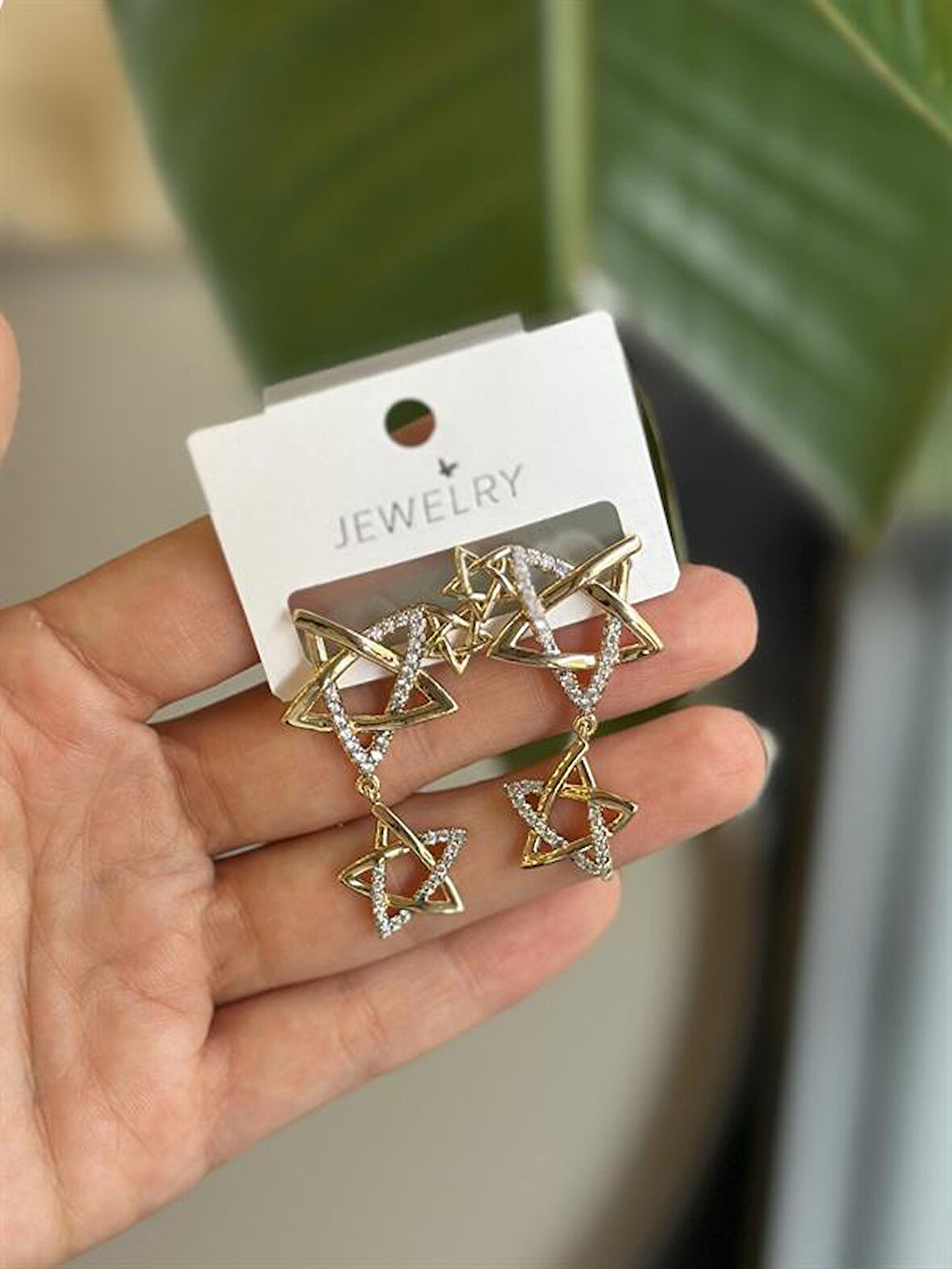 Sallantılı Yıldız Küpe - Altın