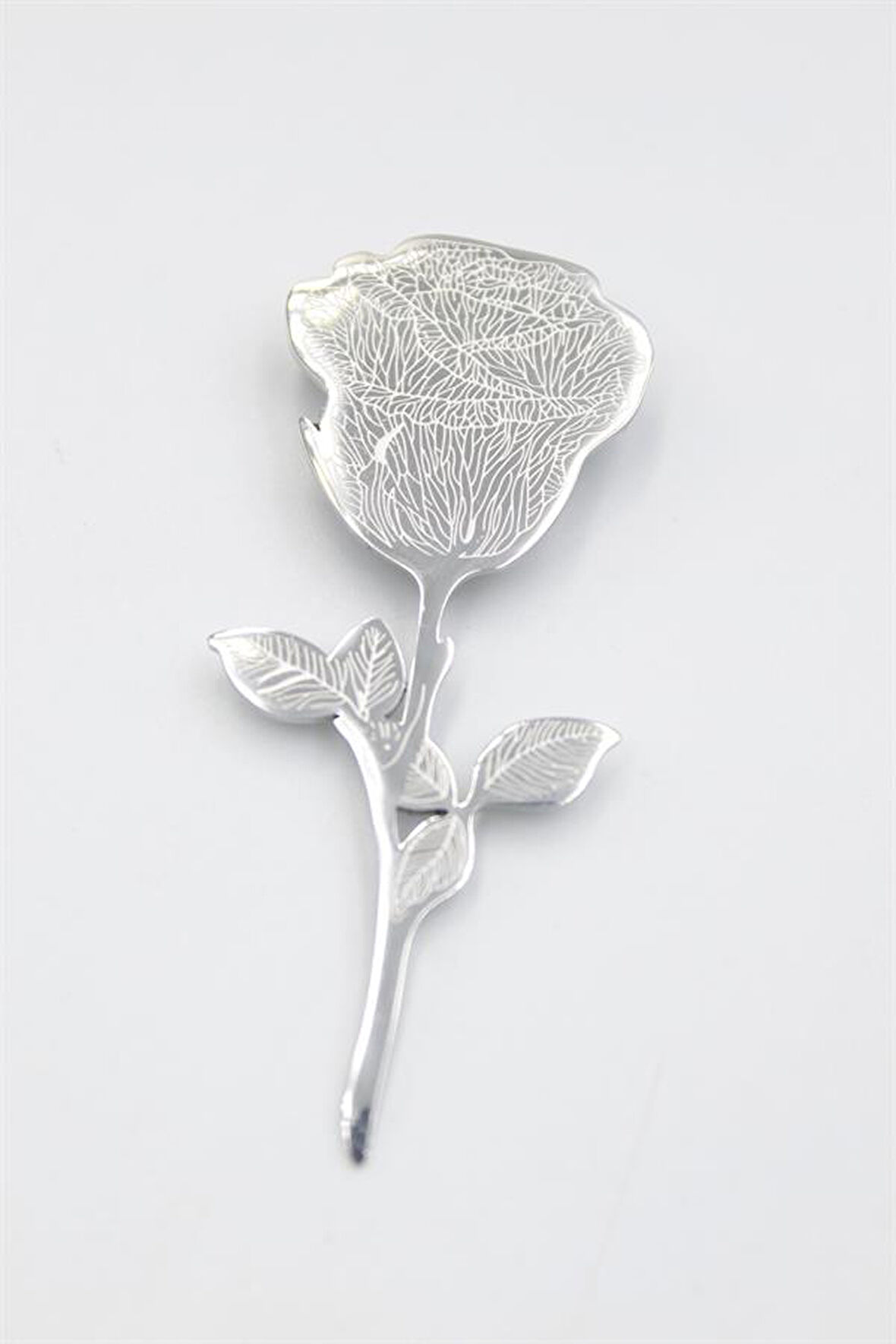 Çelik Gül Broş - Gümüş