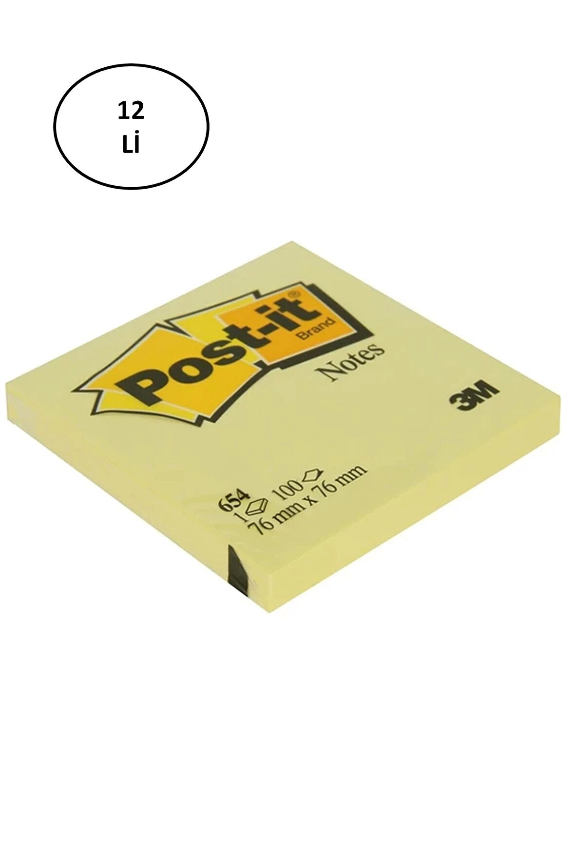 Post-It 3M 654 Yapışkanlı Not Kağıdı 76 x 76 mm 100 Yaprak Sarı