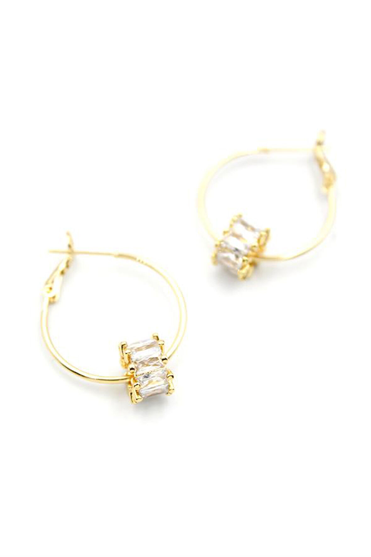 Baget Taşlı Küpe - Altın