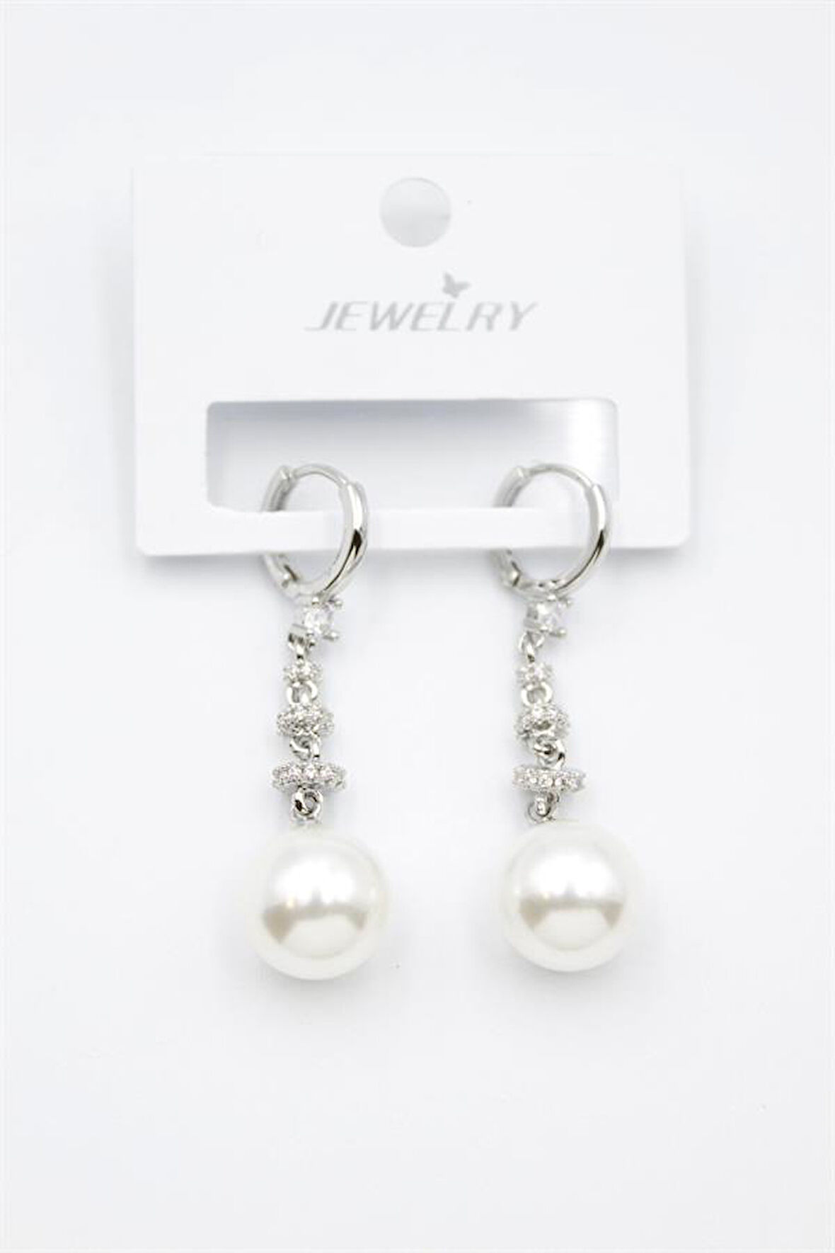 Taşlı İnci Küpe - Gümüş