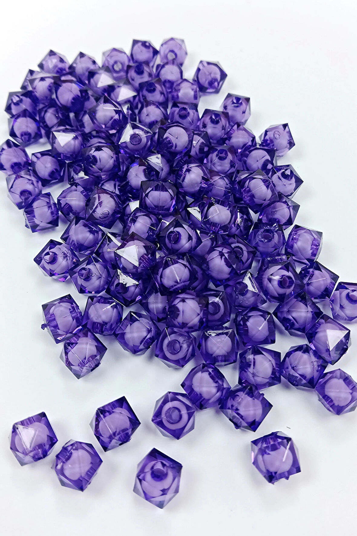 Küp Boncuk İçten Boncuklu Bileklik Çanta Boncuğu 10 mm 50 gr Eflatun - BNC458