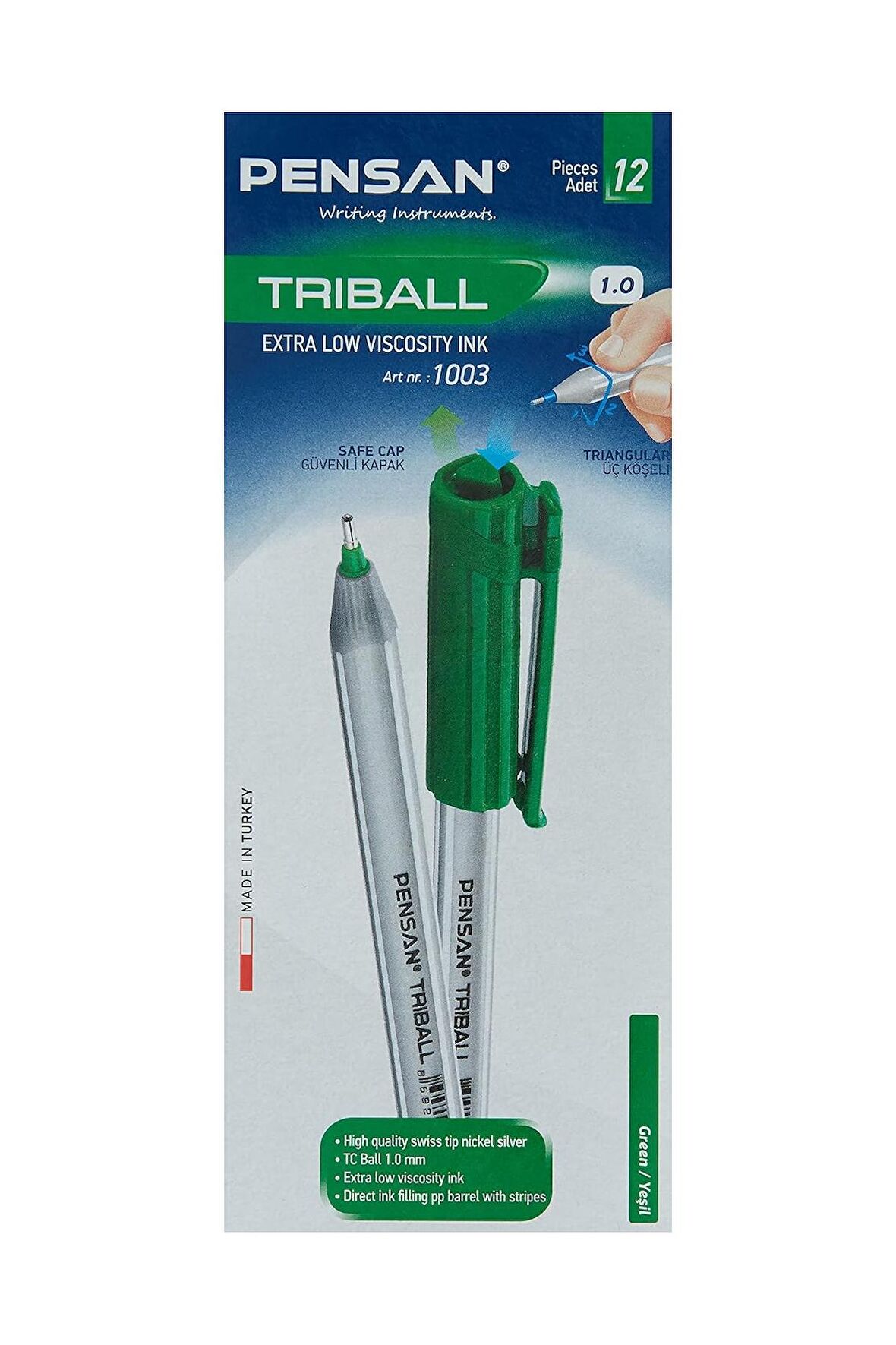 Pensan Trıball Tükenmez Kalem Yeşil 12.Li 1 mm