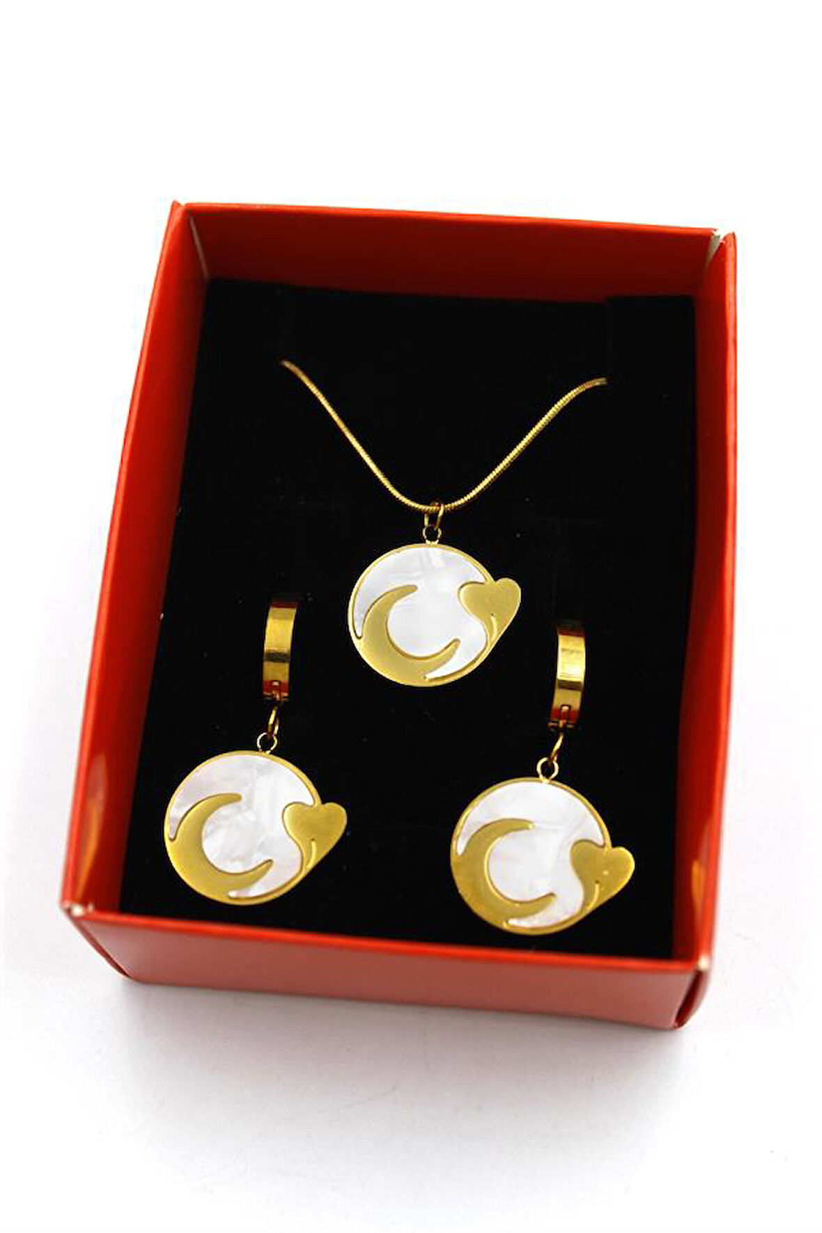 Hilal Kalp Set Kolye - Altın