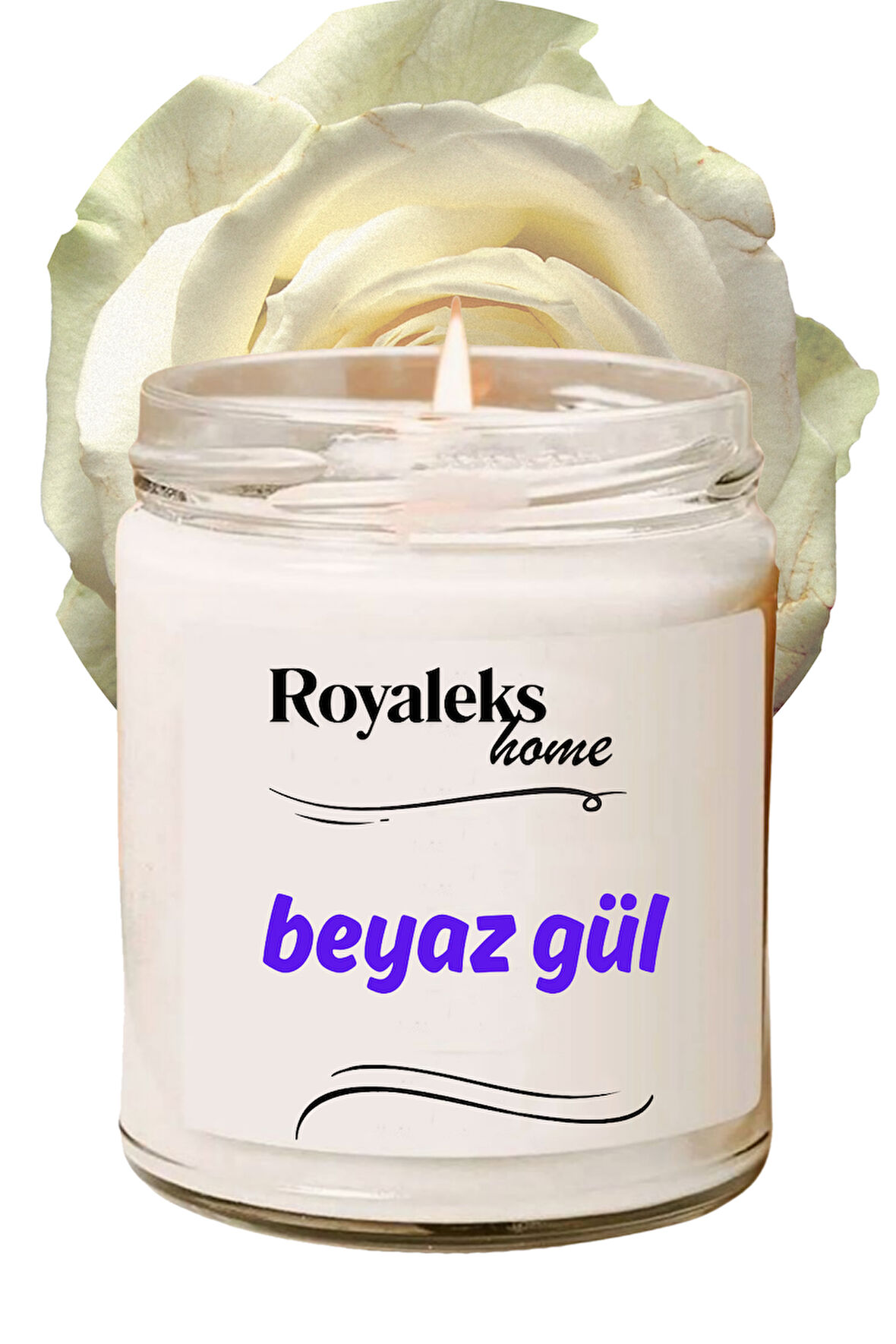 Doğal Özel Seri Kokulu Dekoratif Kavanoz Mum 210 cc - Beyaz Gül - RYL