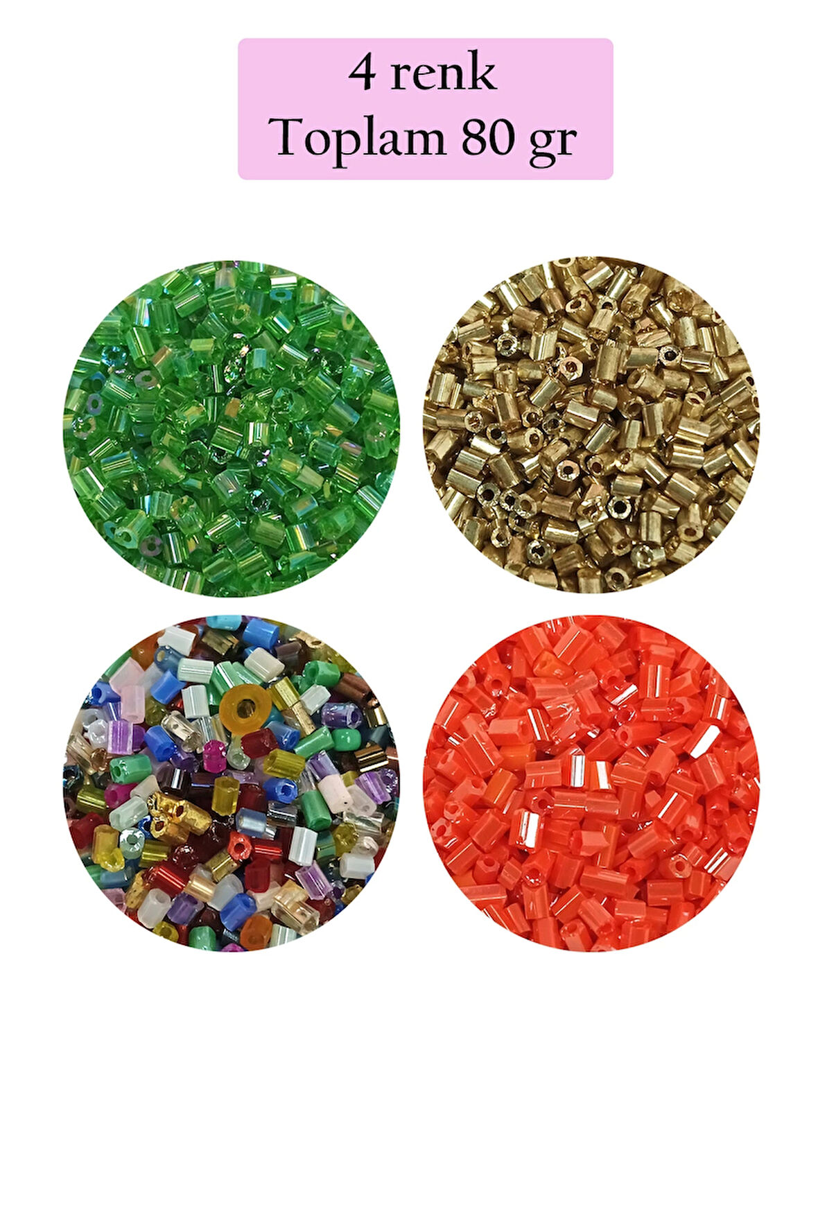 Kesme Cam Boncuk 2mm - 4 Renk - Toplam 80 Gram - BNC436