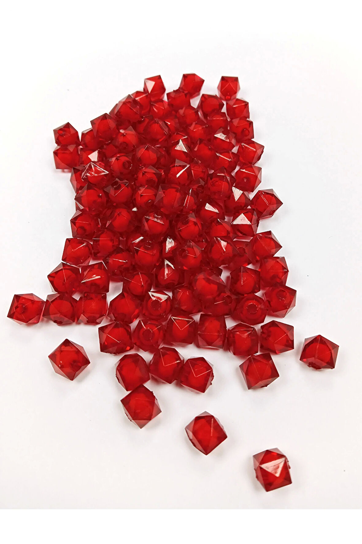 Küp Boncuk İçten Boncuklu Bileklik Çanta Boncuğu 10 mm 50 gr Kırmızı - BNC448