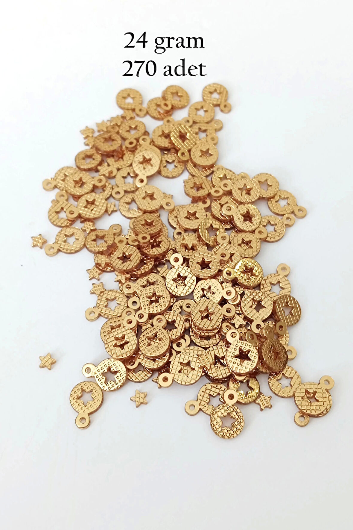 Oya Abiye Bileklik Kolye Pleksi Metalik Plastik Pul Altın Renk 24 gram 270 adet - BNC537